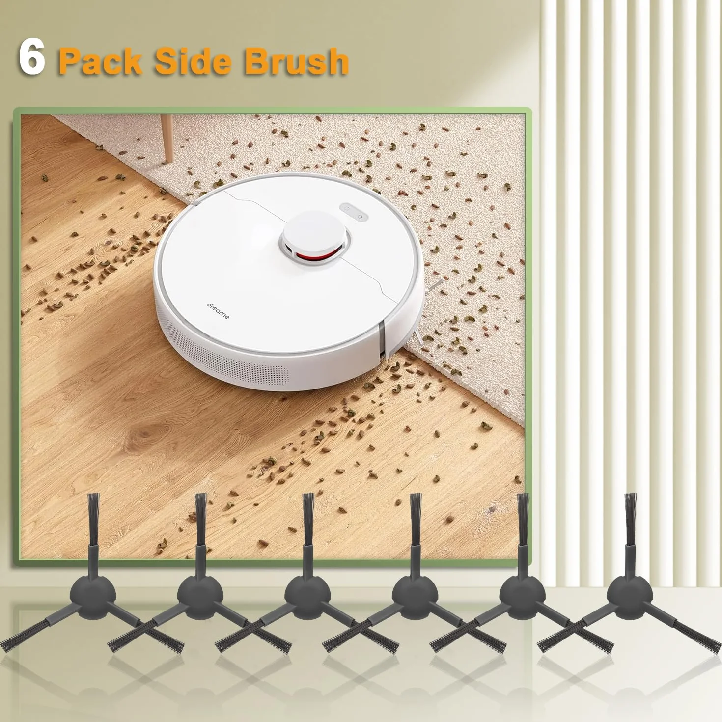 6 szczotek bocznych do odkurzacza Dreame L10s Pro/D10 Plus/D9s Plus/L10s Ultra/L20 Ultra/L10s Pro Ultra/L10s Pro Ultra Heat/L10s Pro Gen 2/L10s Plus/L10 Prime/X30 Ultra, Mova E30 Ultra.