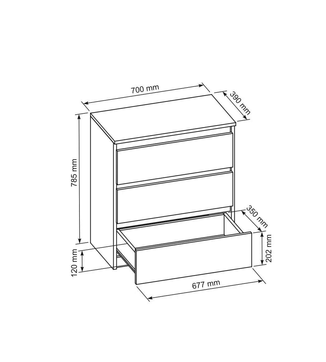meble masztalerz Komoda Biała 70 cm Matowa z 3 szufladami - 70x78,5x39 cm - Komoda do salonu, sypialni - Szafka z szufladami - Komoda z szufladami