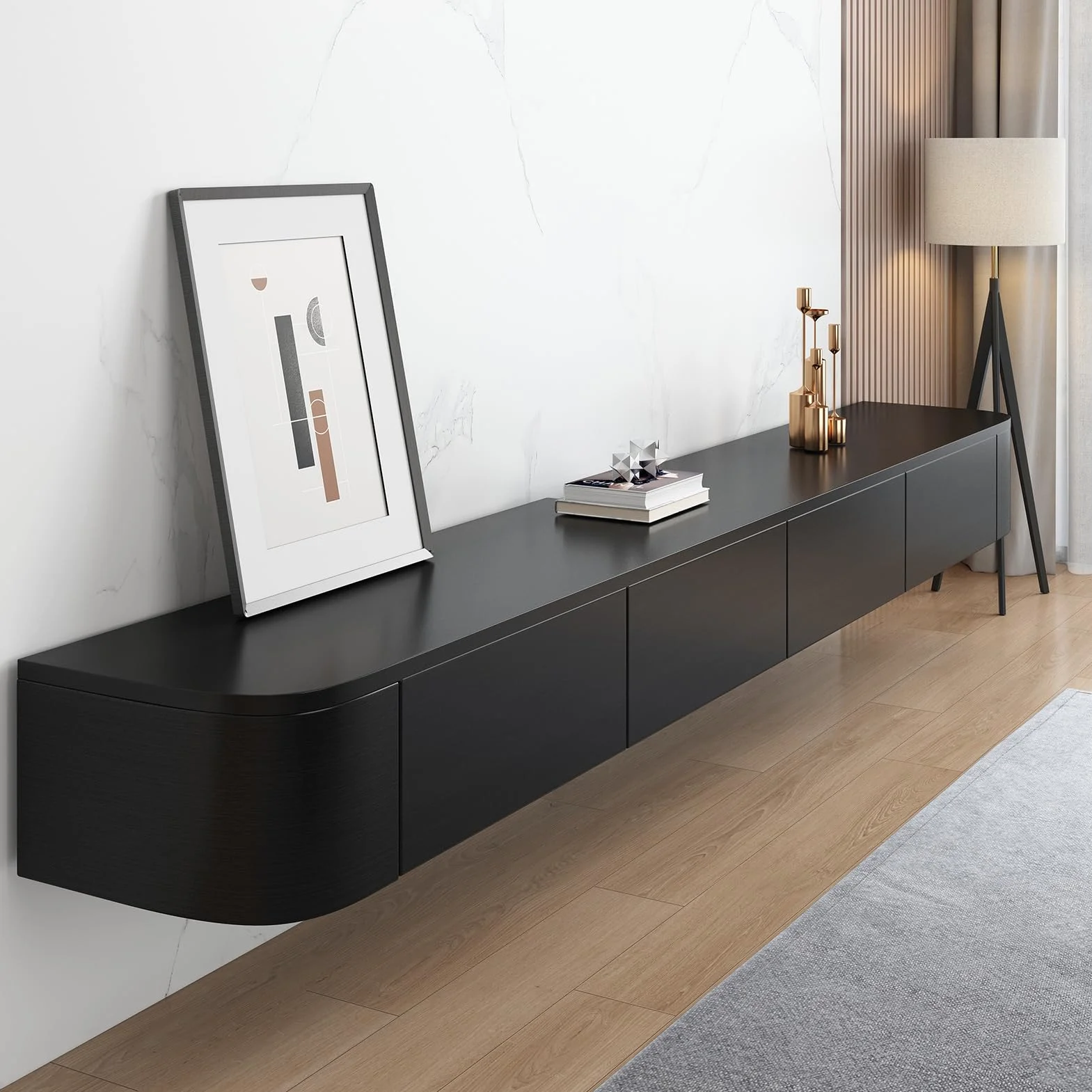 Floating TV Stand Wall Mounted TV Cabinet With Door & Drawer 200x24x20cm