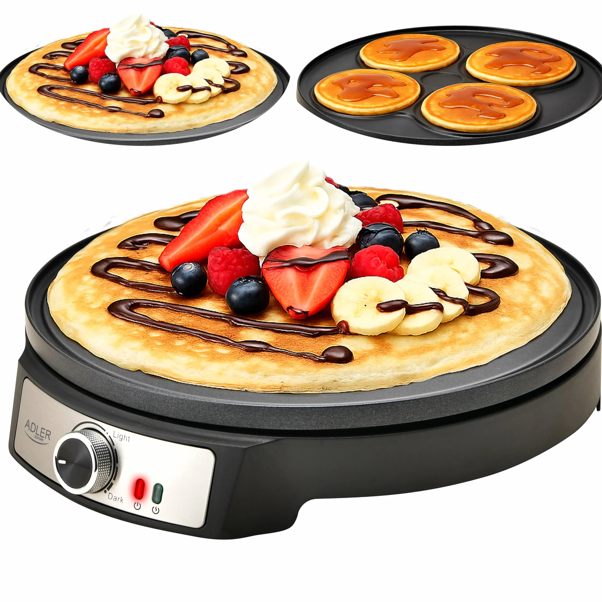 Adler Crepe Maker [Ø 30 cm] elektryczna z rozdzielaczem ciasta i łopatką | płyta do robienia naleśników z powłoką zapobiegającą przywieraniu + bezstopniowa regulacja temperatury | 1600 W pancake Maker