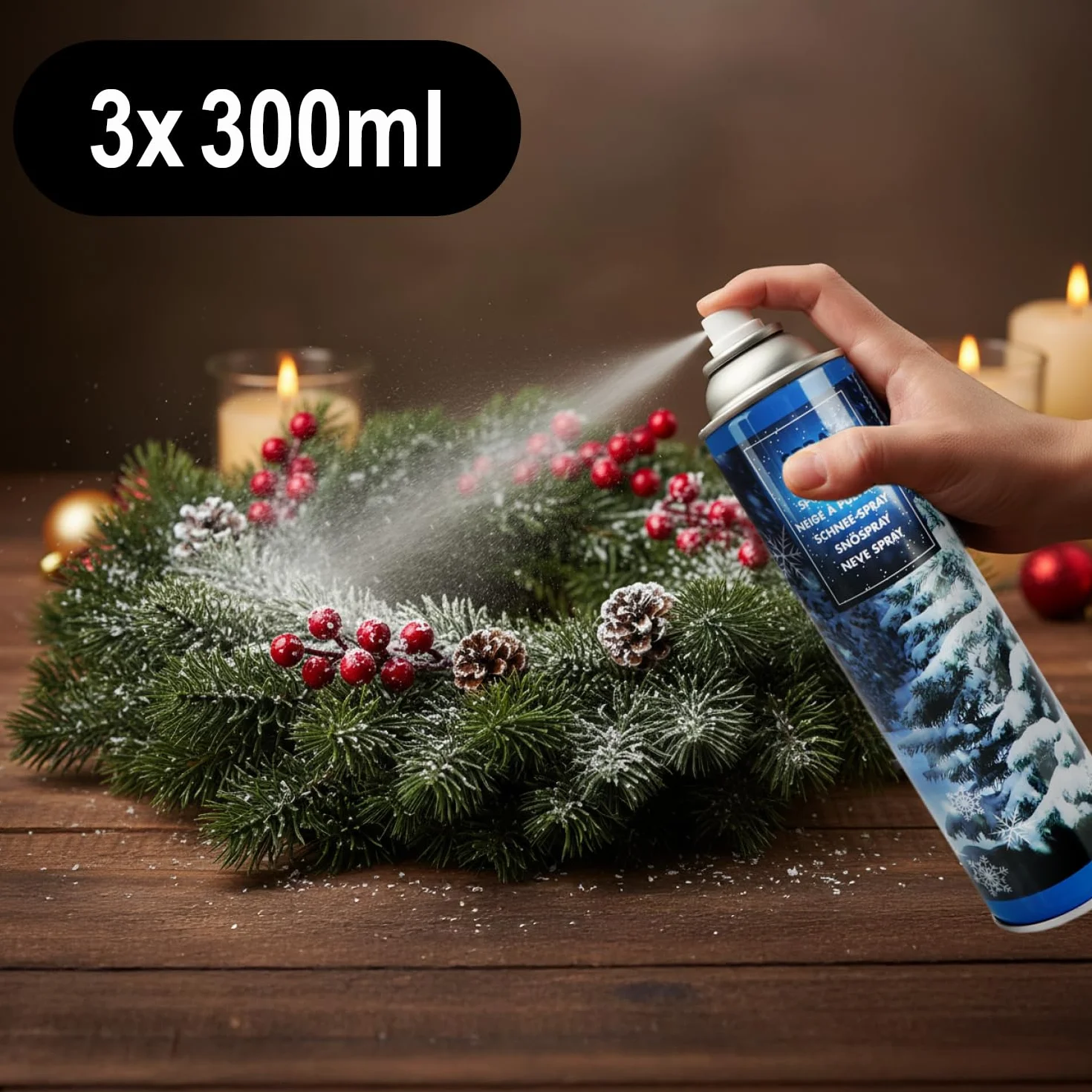 COM-FOUR® 3x Sztuczny snieg - Puszka z dekoracyjnym sniegiem w sprayu - Snieg w sprayu do dekoracji na Boze Narodzenie (03 sztuki - 300ml / snieg)