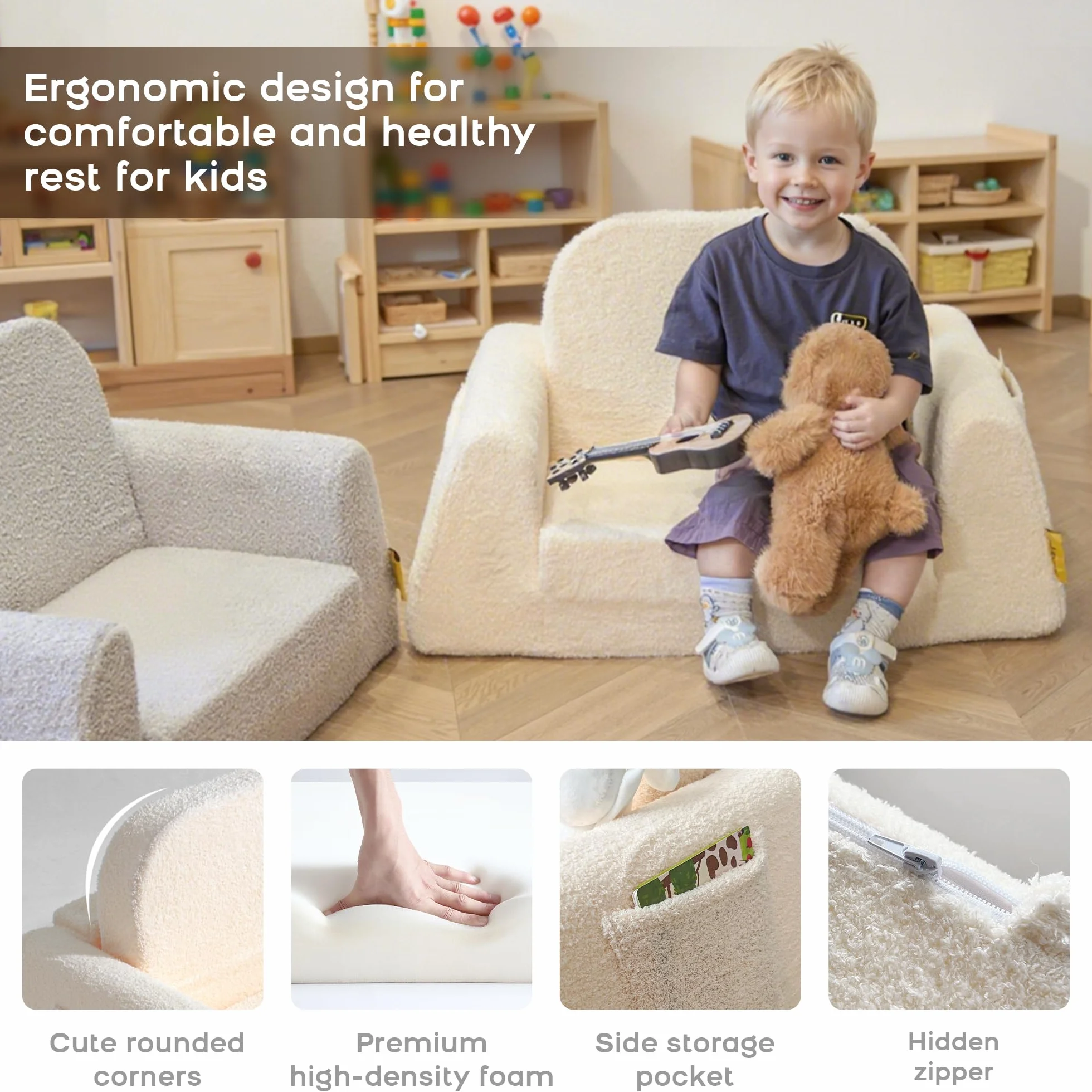 BanaSuper Rozkładana sofa dziecięca 2 w 1, składany fotel i łóżko dla niemowląt, fotel dziecięcy, poszerzona podstawa zapobiegająca przechylaniu, zdejmowany pokrowiec, prezent dla chłopców i