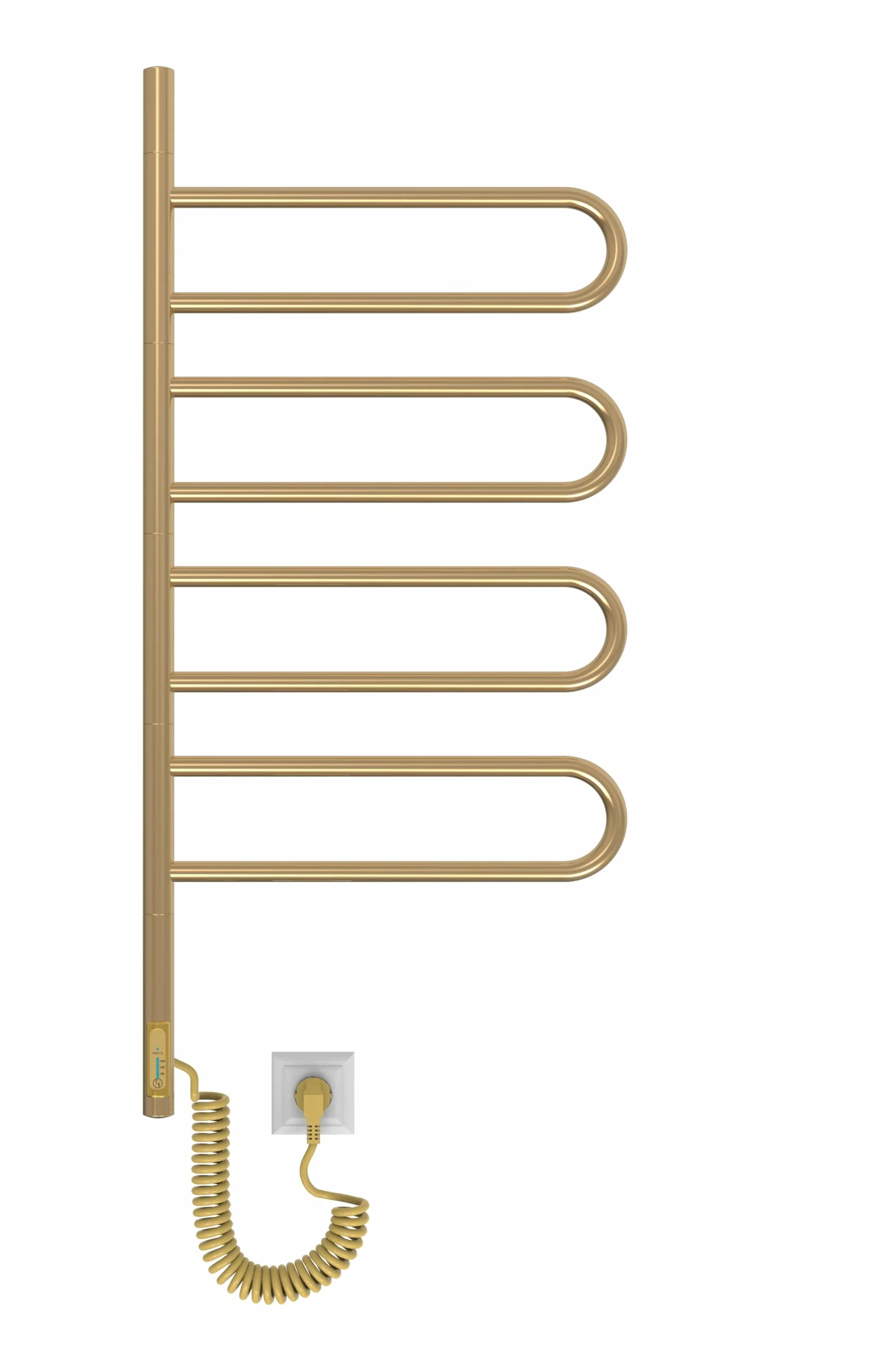 ELNA® Grzejnik łazienkowy elektryczny kolorze złotym PVD 100x46 cm, 125W – Suszarka na ręczniki ze stali nierdzewnej 304 z timerem i termostatem, IP44 – 4 ramion obrotowych 180°, montaż na ścianie