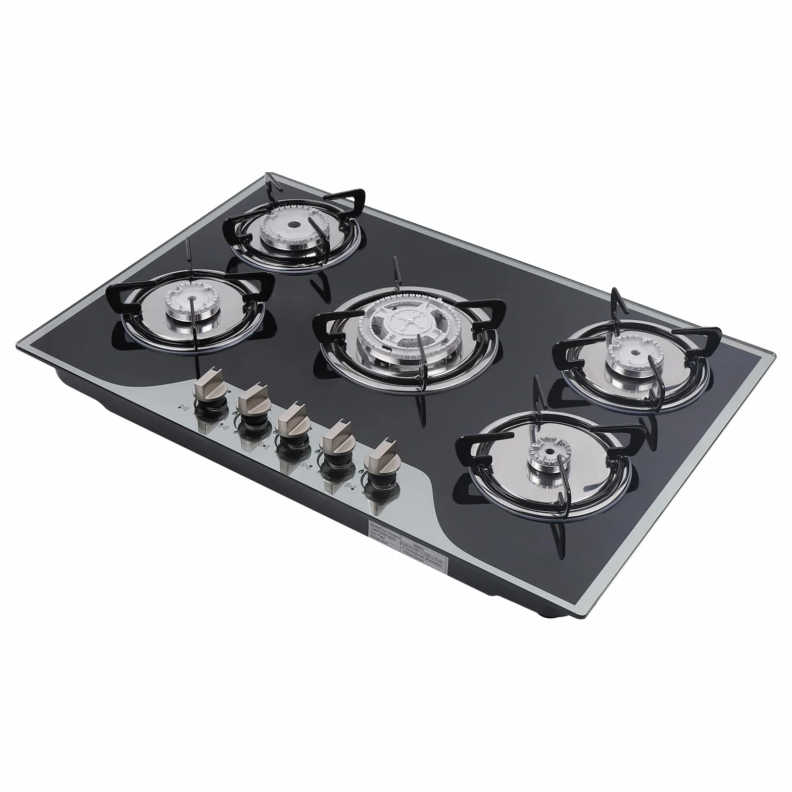 Kuchenka gazowa ze szkła ceramicznego, LPG/NG, 5 palników, 5-palnikowa kuchenka gazowa, ze stali nierdzewnej, do gospodarstwa domowego, kampera, kuchenka gazowa z 5 dyszami na gaz płynny