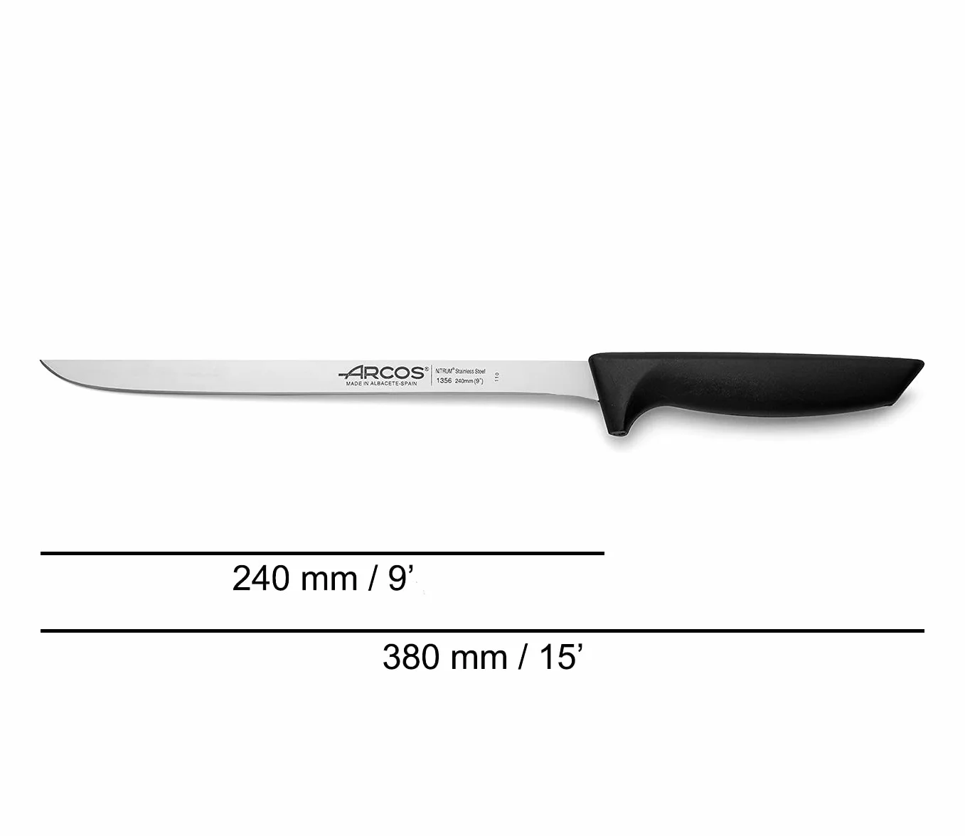 ARCOS Niza Elastyczny Nóż do Szynki o długości 230 mm do Krajania Kawałków Szynki; Profesjonalny Nóż Kuchenny do Szynki; Odpowiedni do Krajania Plastrów; Kolor Czarny