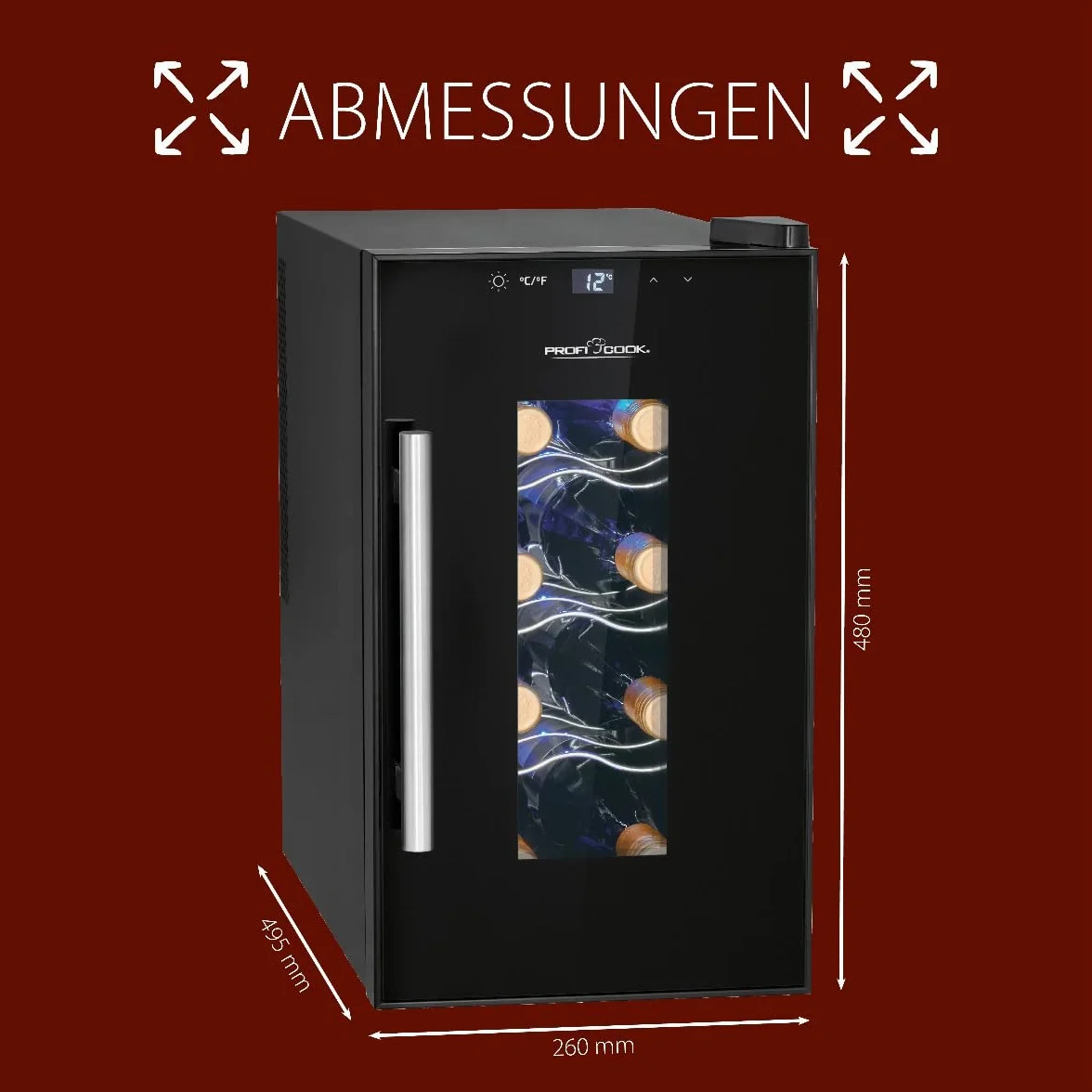 Profi Cook PC-WK 1232 Lodówka na wino - Do wina czerwonego, białego wina, różowego - Czarna stal nierdzewna