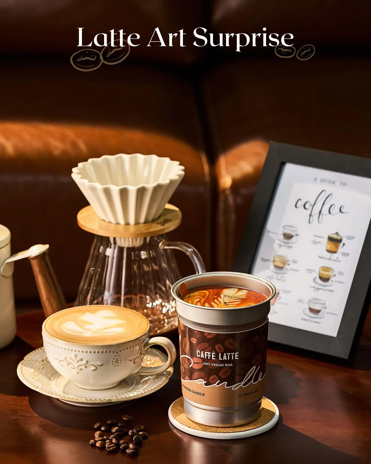 M&SENSE Świeca zapachowa z aromatem kawy 460g, zapach kokosowego latte, 99 godzin długotrwałego palenia, mocno pachnące świece, świeca z wosku sojowego do sypialni, kuchni, dekoracji domu, zimowe