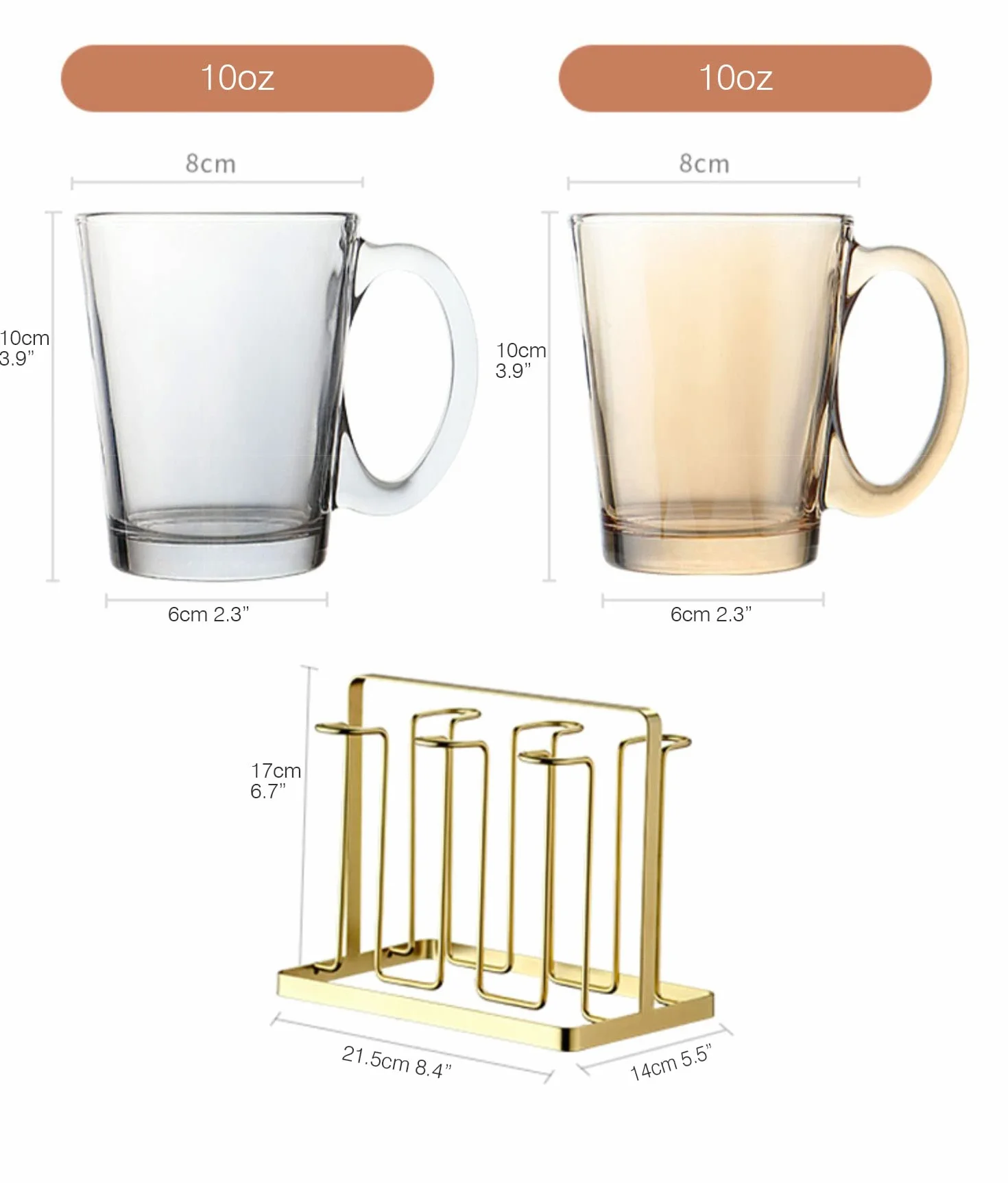 Szklane kubki do kawy zestaw 6 sztuk, kubki do kawy ze szkła borokrzemowego, 300 ml, zestaw bezołowiowych szklanek do picia, filiżanki do herbaty premium z uchwytem, prezenty do kawy espresso