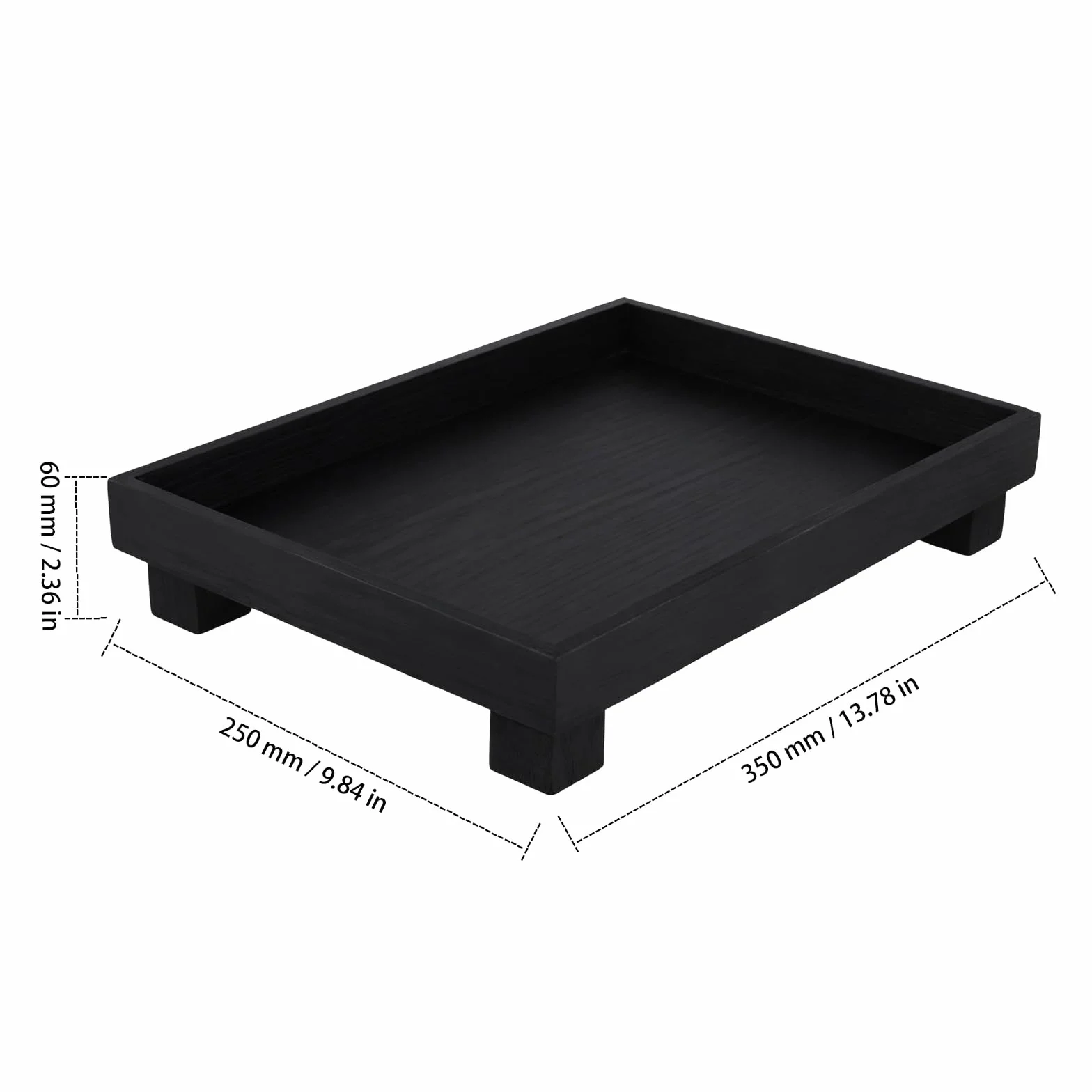 35 x 25 x 6 cm czarna drewniana taca, prostok?tna drewniana taca dekoracyjna, czarna taca do serwowania do salonu, kuchni