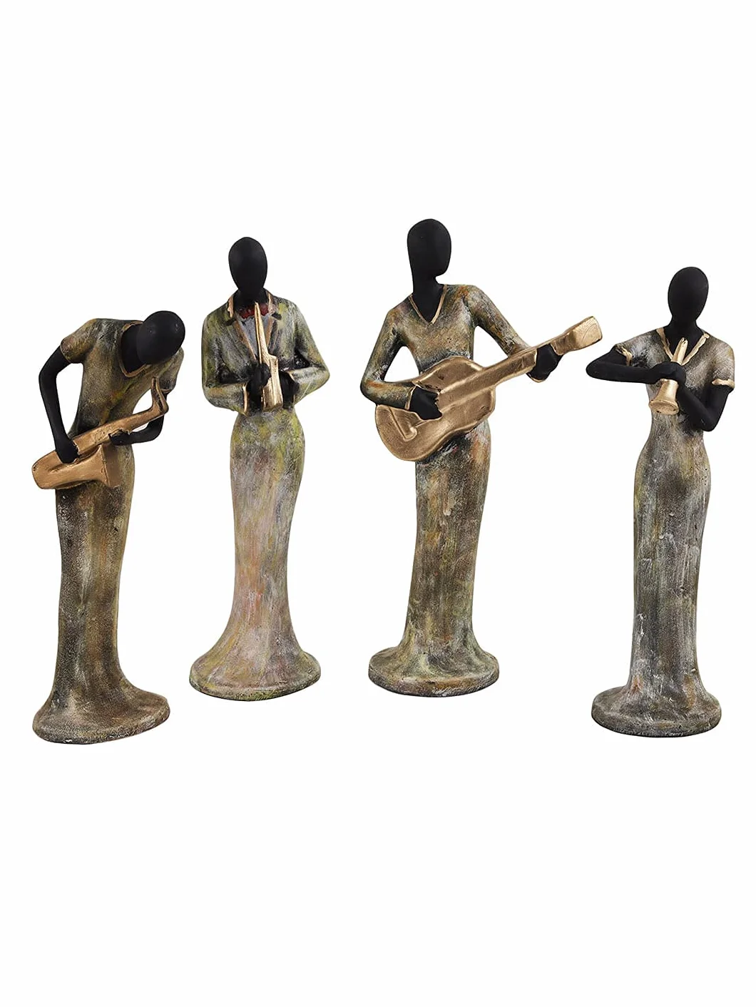Fascinate Care zestaw 4 muzycznych damskich figurek instrumentów do zabawy, element dekoracyjny figurki kolekcjonerskie do dekoracji domu, półka ścienna, stół, biuro, salon, dekoracja, przedmiot (poliester, każda 34 cm)