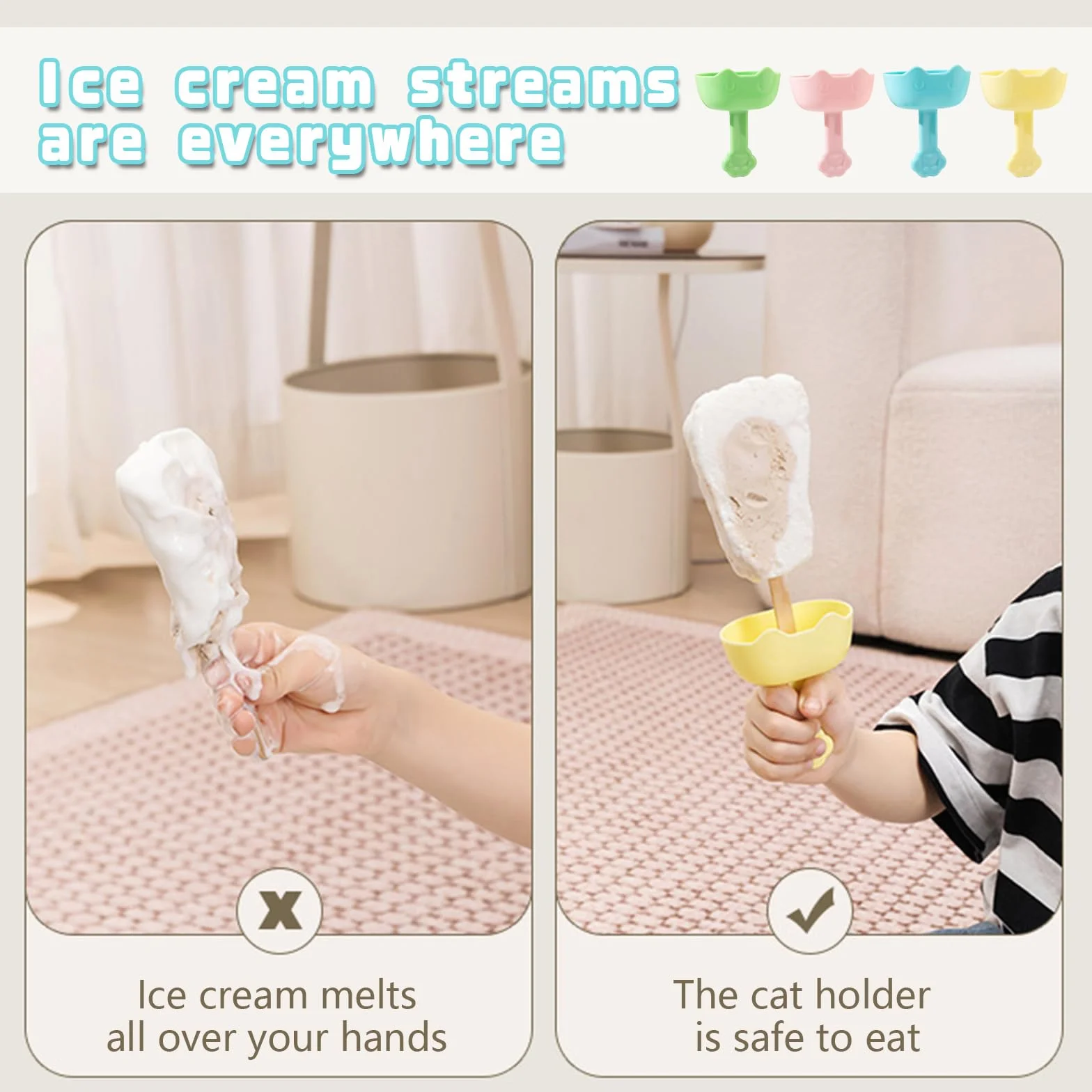 Uchwyt na lody na patyku dla dzieci, 4 sztuki, do wielokrotnego użytku, dla dzieci i małych dzieci
