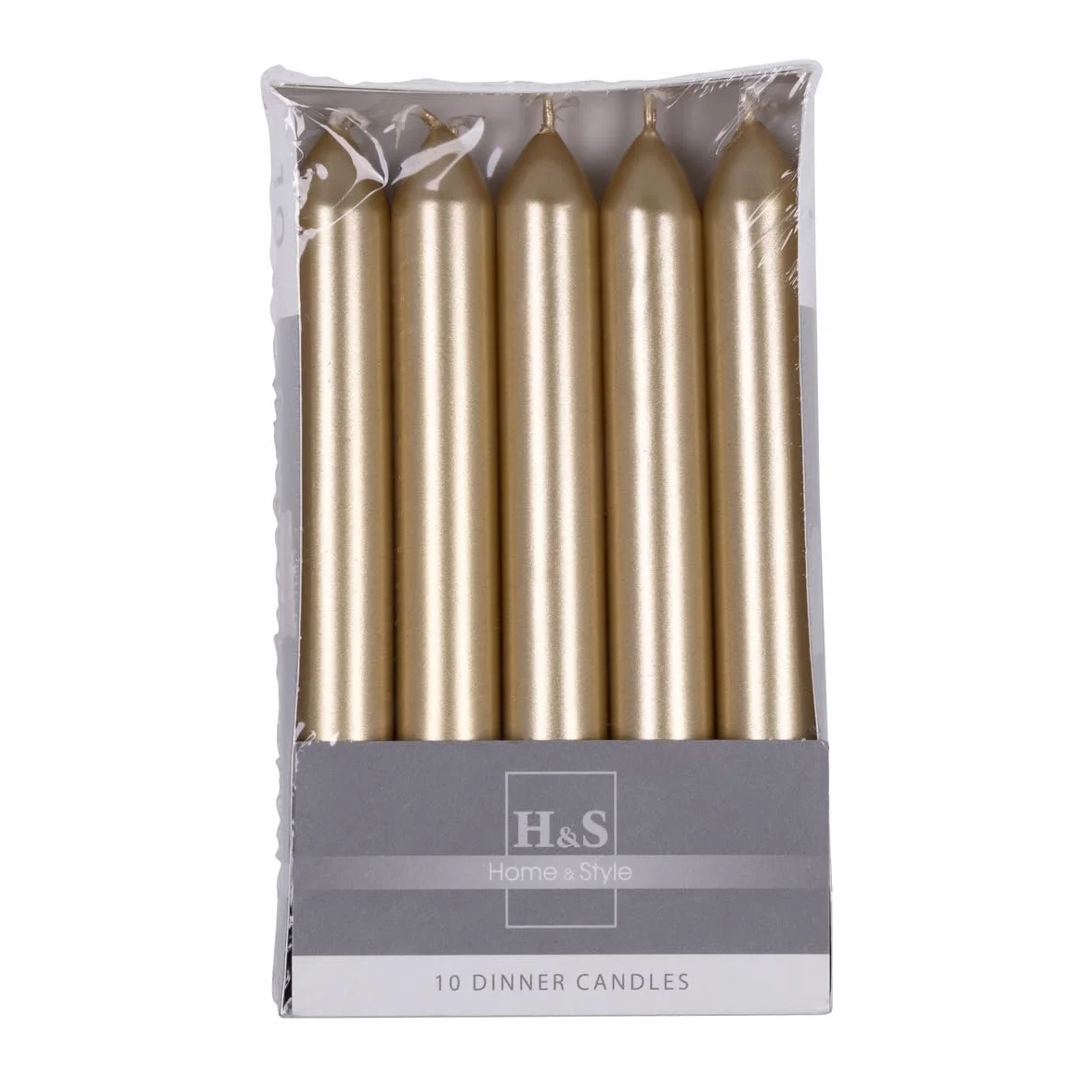Zestaw gładkich, lakierowanych świec prętowych/złotych / 10 sztuk w kartonie / 17 x Ø 2 cm nieperfumowane/cylindryczne świece stołowe do dekoracji salonu, łazienki / 6 godzin czasu palenia