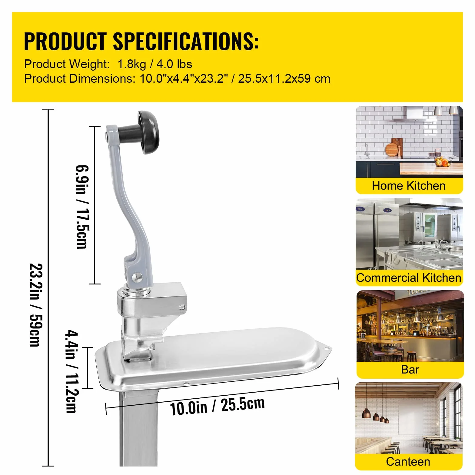 VEVOR Profesjonalny ręczny otwieracz do puszek do puszek o wysokości do 40 cm 7 sztuk/min otwieracz do puszek ze stali nierdzewnej regulacja 25 cm ergonomiczny uchwyt łatwe otwieranie bezpieczne