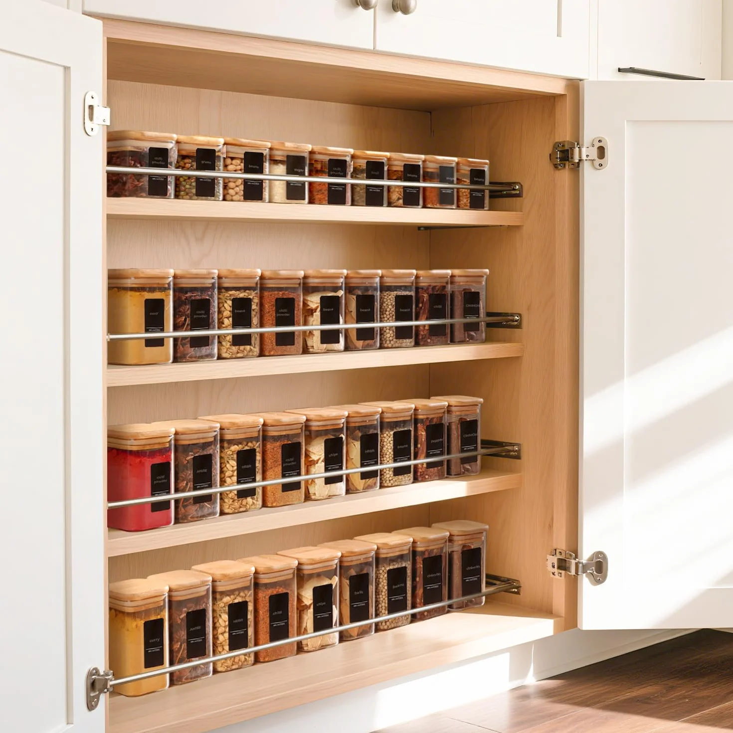 ComSaf 12 Stuks Glazen Kruidenpotjes met Bamboe Deksel – 300 ml Vierkante Voorraadpotten met 275 Etiketten, Luchtdicht Bewaren voor Kruiden en Specerijen, Bakpoeder, Cacao, Specerijenmixen en Snacks