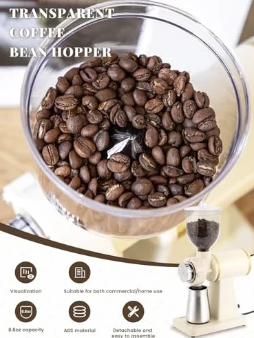 8 ustawień Burr Coffee Grinder, 250G Automatic Electric Mill z precyzyjną kontrolą szlifierki, Cicha kruszarka do kawy i parzenia, kompaktowe urządzenie kuchenne na blacie