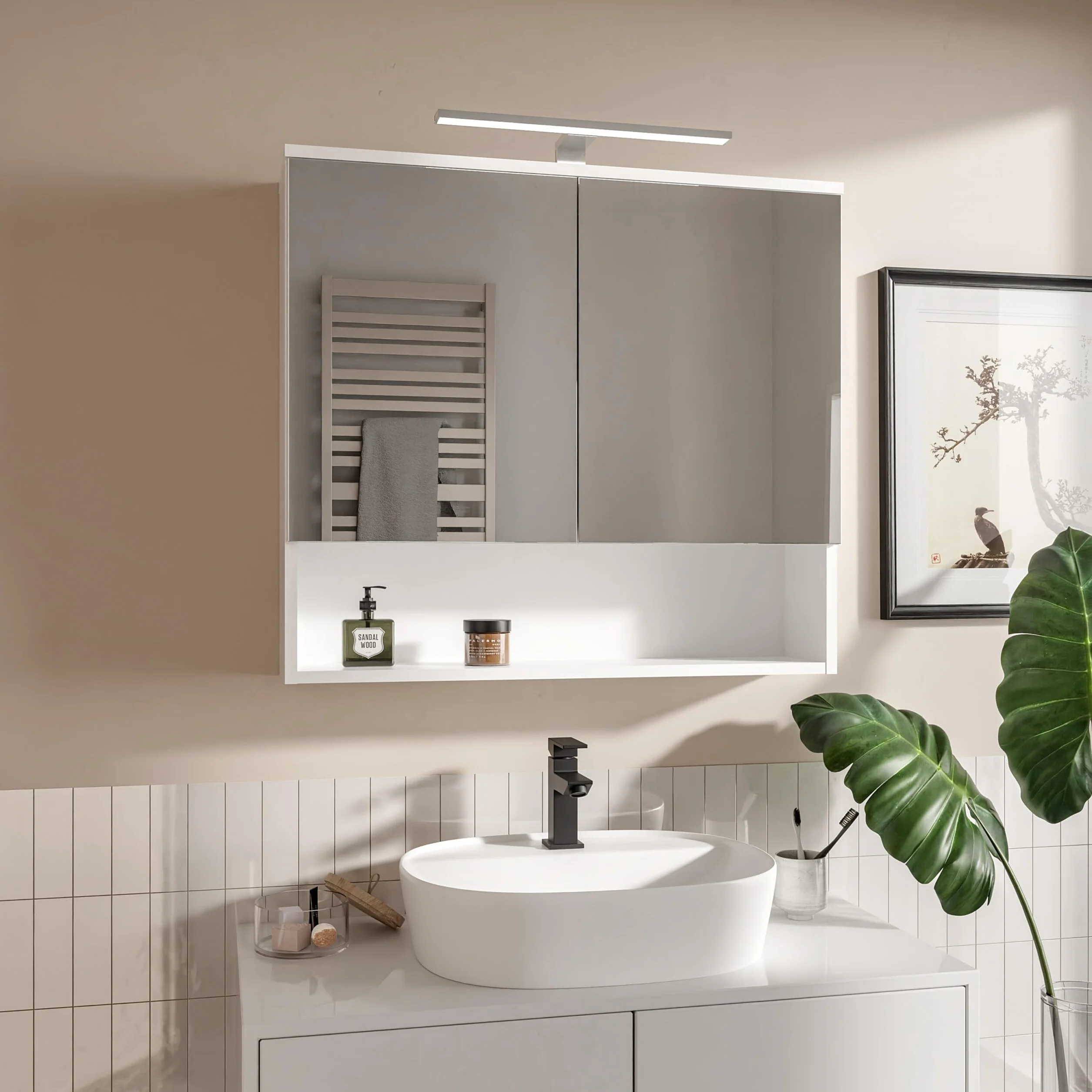 Szafka Łazienkowa LED Biała Mat Wisząca Dwudrzwiowa z Lustrem 78x70 cm Ciche Domykanie IP44