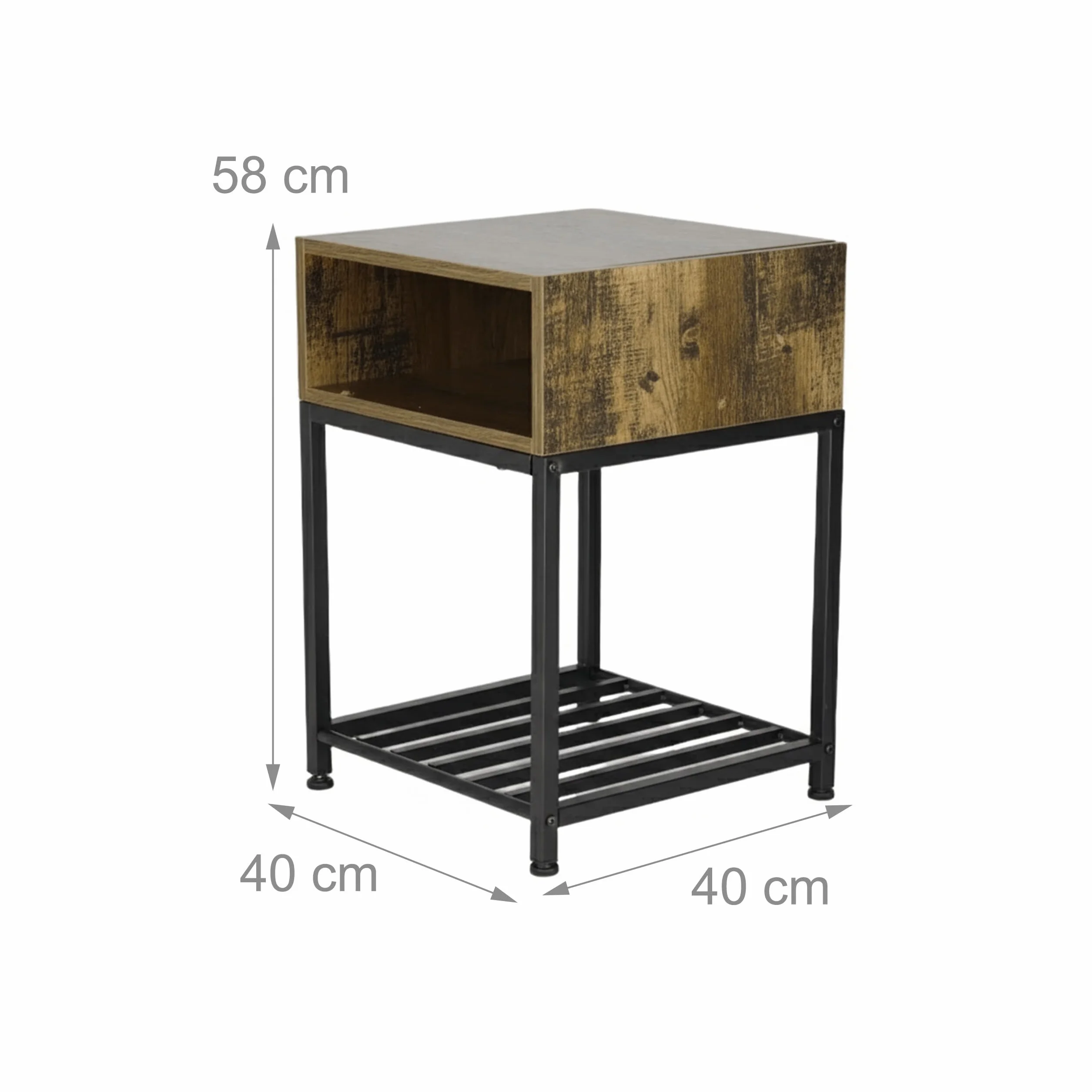 Relaxdays Stolik nocny 58 x 40 x 40 cm industrialny drewno metal ciemnobrązowy czarny