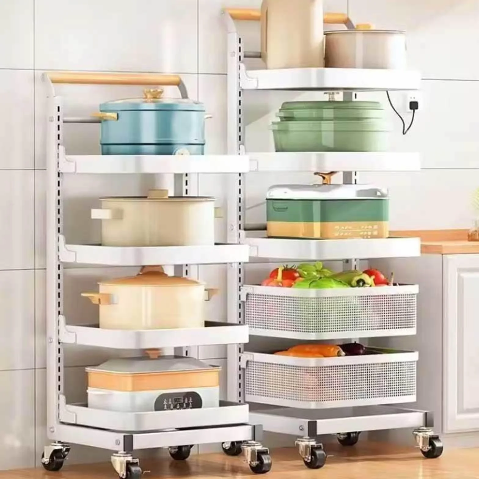 Wysuwany stojak do przechowywania patelni do szuflad kuchennych – przesuwne rondle nizer stojak na talerze do szafek biały 5-kartonowy design oszczędność miejsca rozwiązanie kuchenne