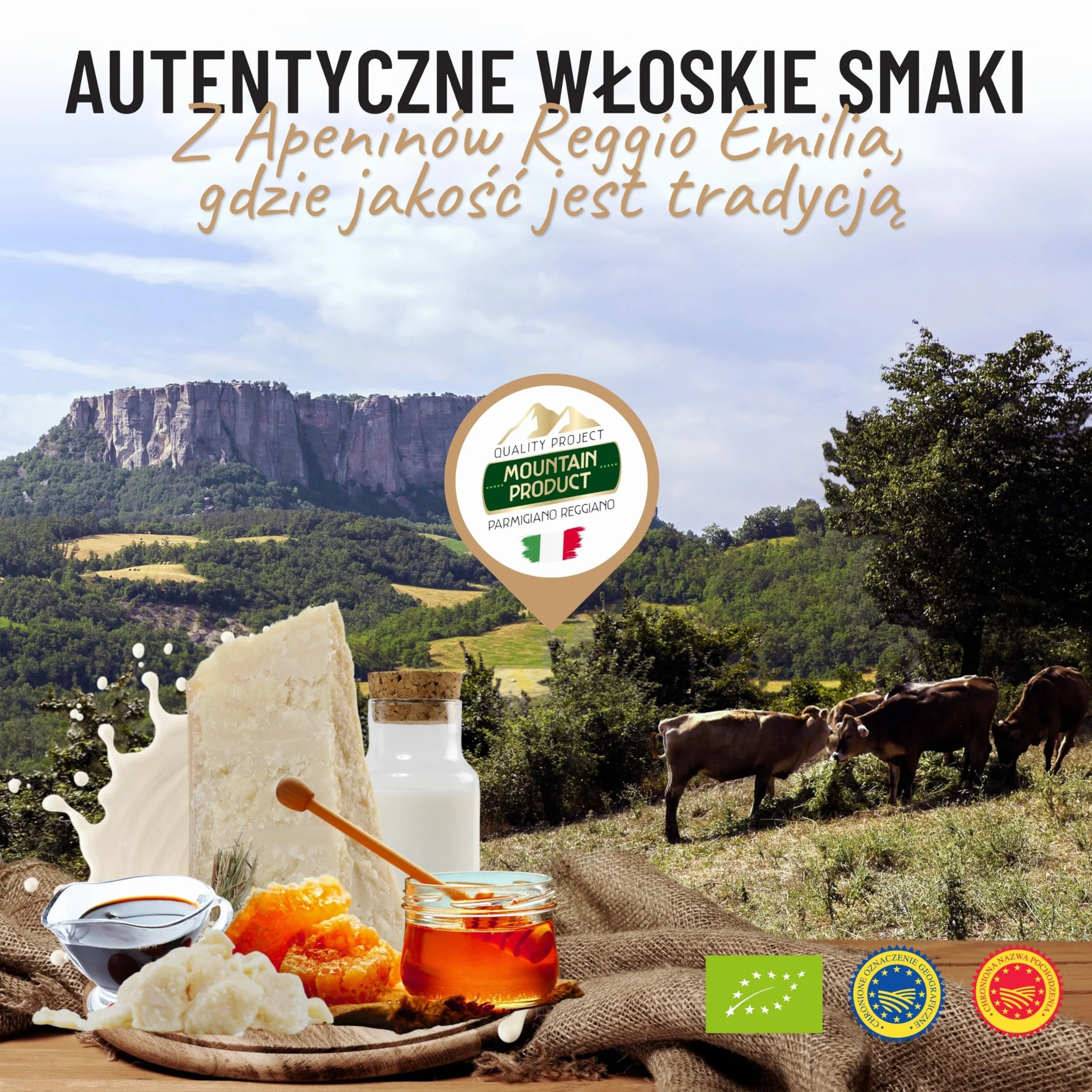 GUSTOEMILIA - Koszyczek Wielkanocny z typowymi produktami emilijskimi - Idealny Pakiet z Parmigiano Reggiano, Miodem, Octem Balsamicznym i Dodatkami - Pudełko Barzigola