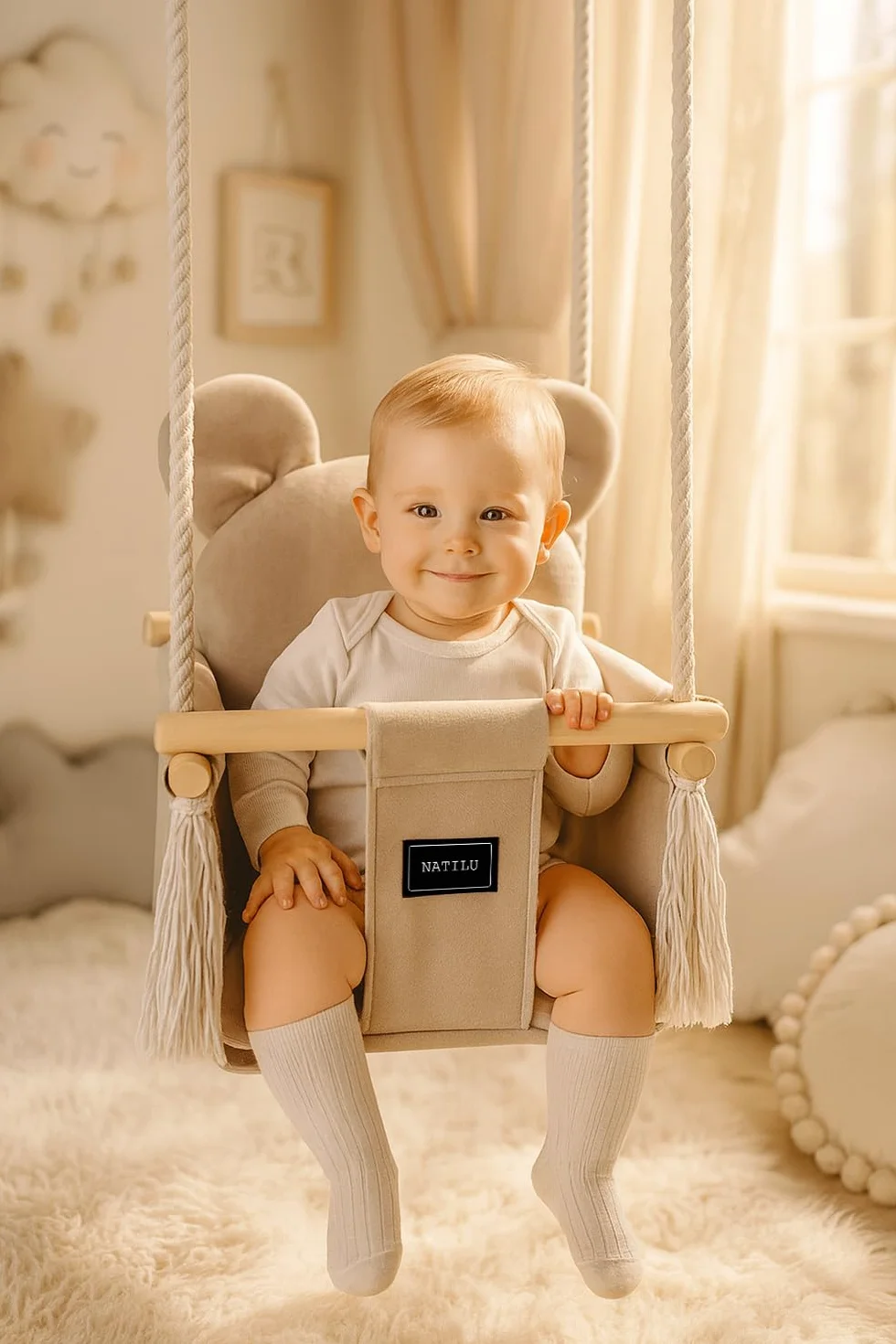 huśtawka dla dzieci do domu i ogrodu (Bear Light Beige)