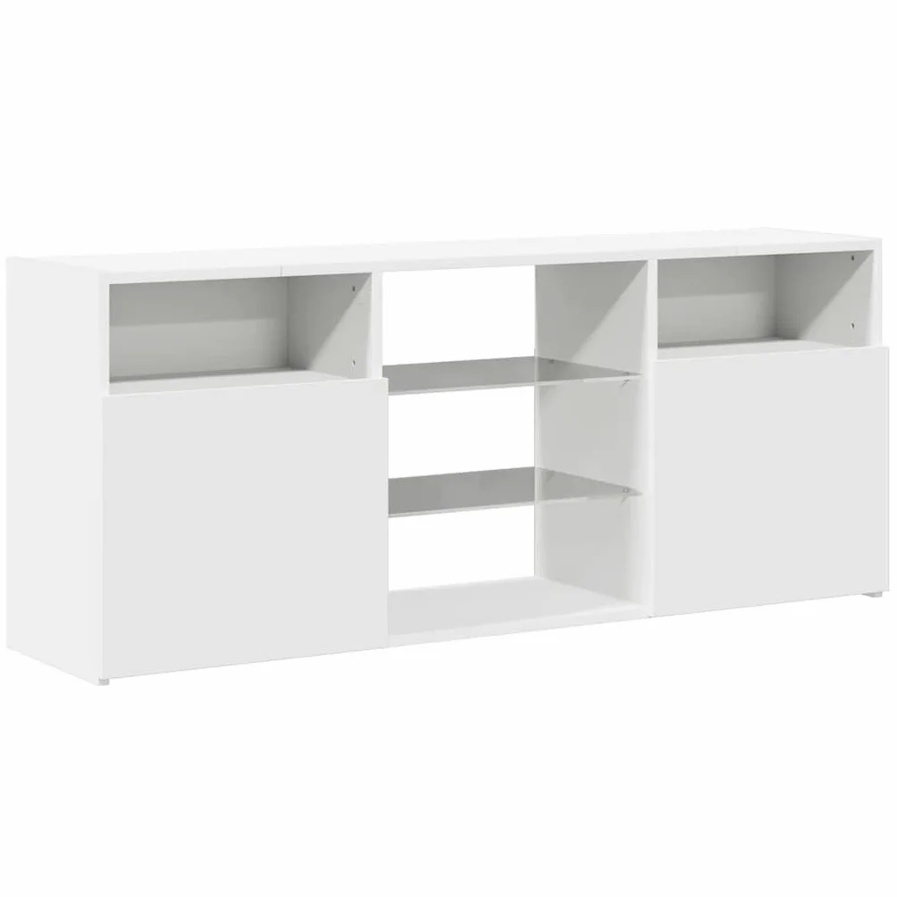 Szafka TV z diodami LED, biała, 120 x 30 x 50 cm, nowoczesna szafka pod telewizor z oświetleniem RGB, uniwersalna podstawka pod telewizor do salonu, konsola multimedialna