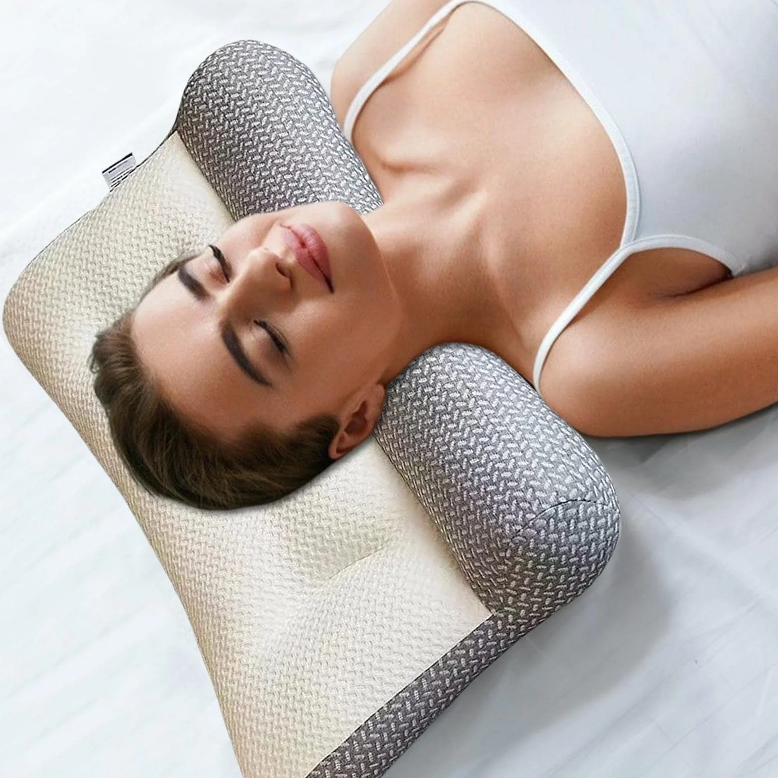 Ergonomiczna poduszka pod kark, ortopedyczna poduszka do spania, szyjna, zdejmowana poduszka podpierająca głowę i kark, dla osób śpiących na boku, plecach, brzuchu