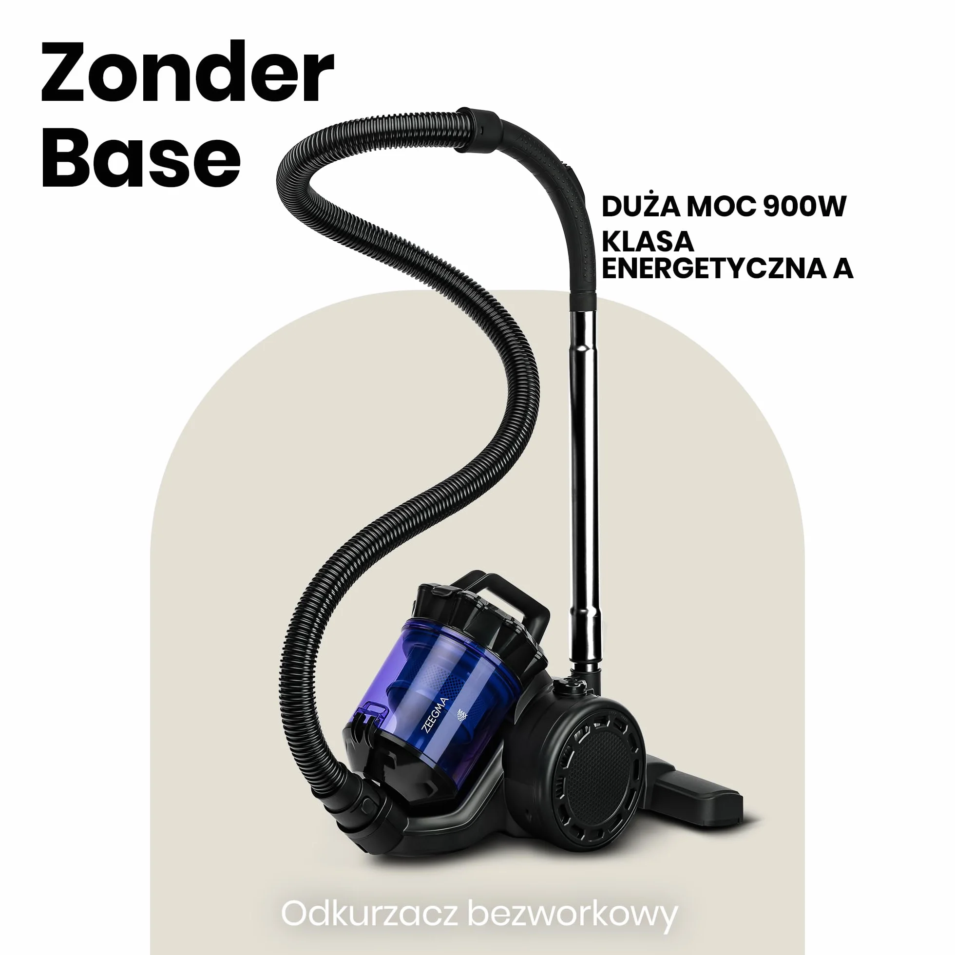 ZEEGMA Odkurzacz cyklonowy bezworkowy 899 W 20000 PA zbiornik 2,5 l klasa A