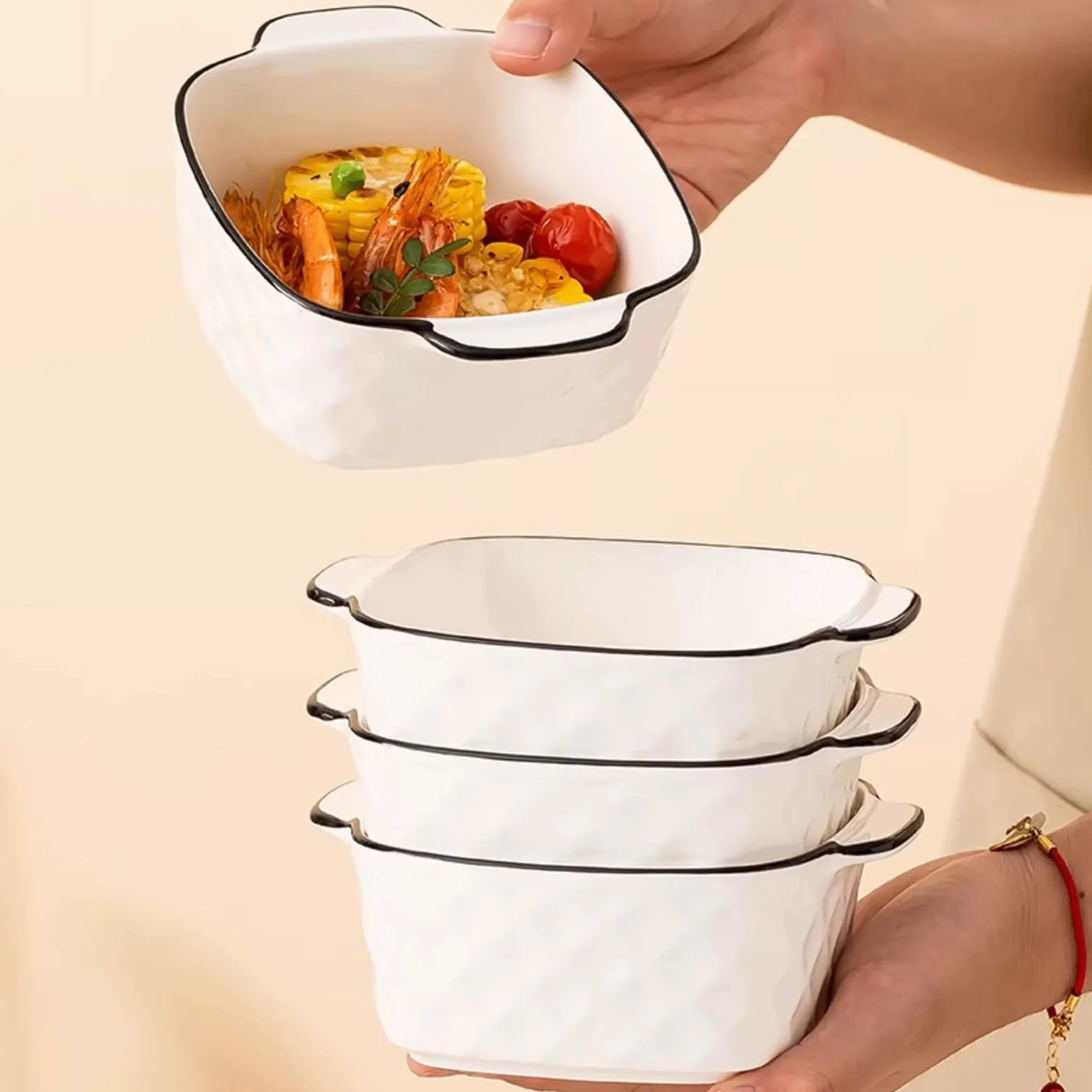 Zestaw 4 ceramicznych naczyń do pieczenia, 400 ml, małe naczynie do pieczenia do frytkownicy powietrznej, ceramiczne naczynia do pieczenia z uchwytami, mały piekarnik, naczynie do zapiekanek, małe do
