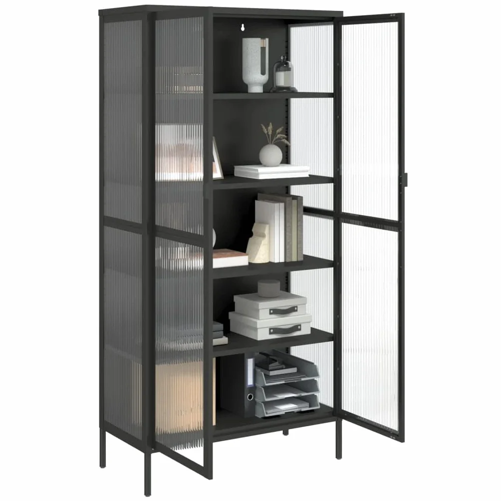 Hothingwell Bufet Top Czarny 85x40x180 cm Szkło karbowane Stal