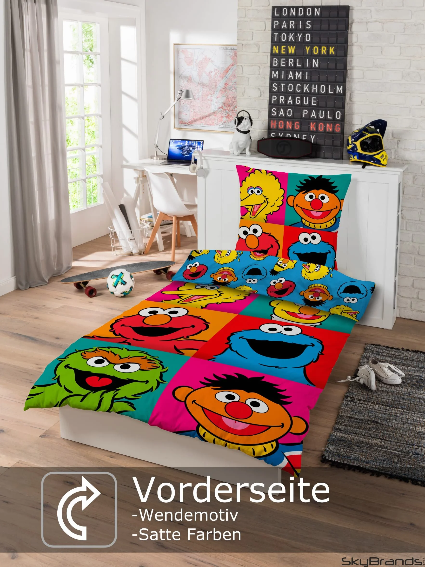 Ernie und Bert Pościel Ulica Sezamkowa 135 x 200 80 x 80 [z workiem] Komplet pościeli dziecięcej Bawełna 2-częściowy 1 x poszewka na kołdrę 1 x poszewka na poduszkę
