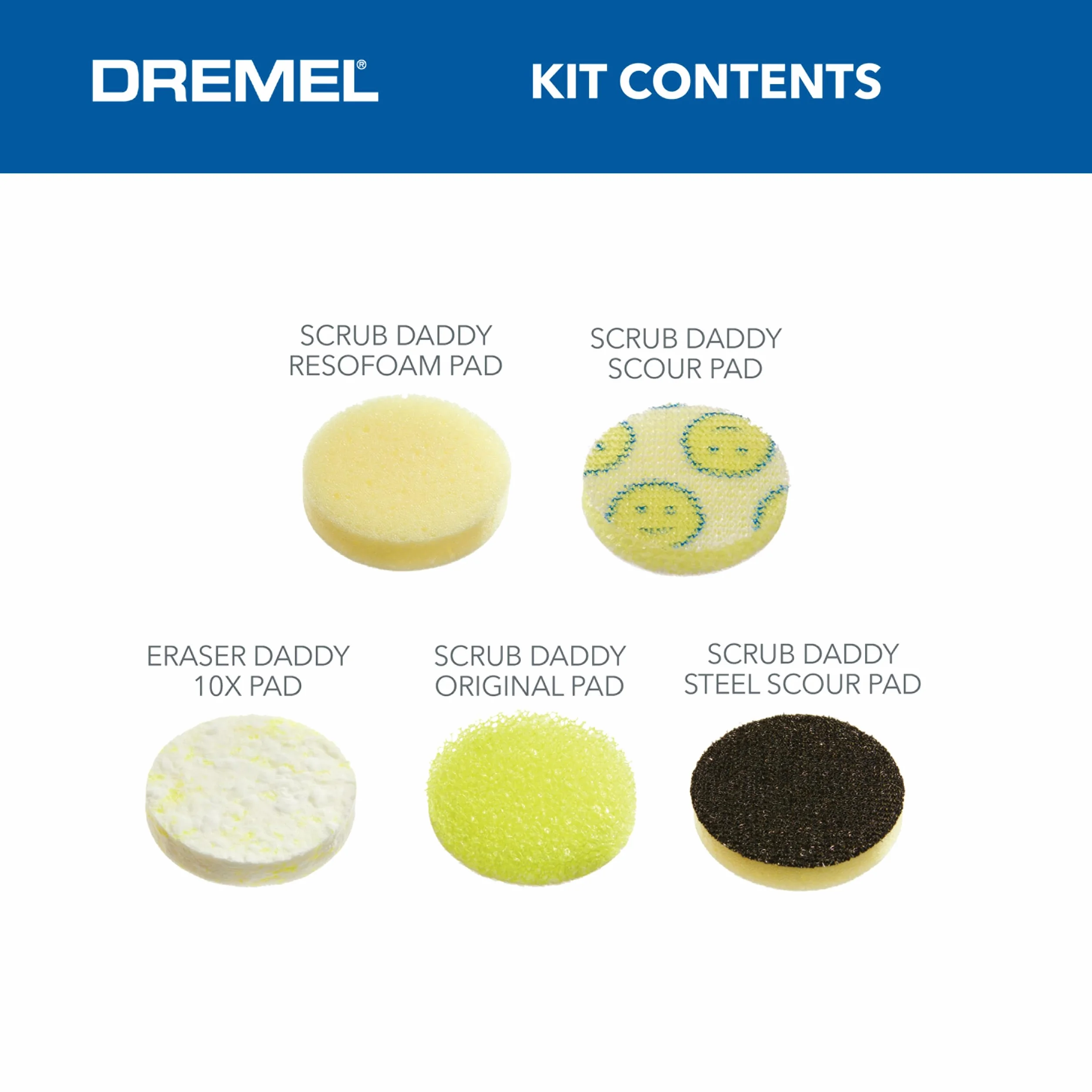 Dremel Versa PC360-5 zestaw 5 podkładek z gąbki do czyszczenia wielu powierzchni, do użytku w kuchni, gospodarstwie domowym i łazience, kompatybilne z Versa Power Scrubber Tool, 5 szt