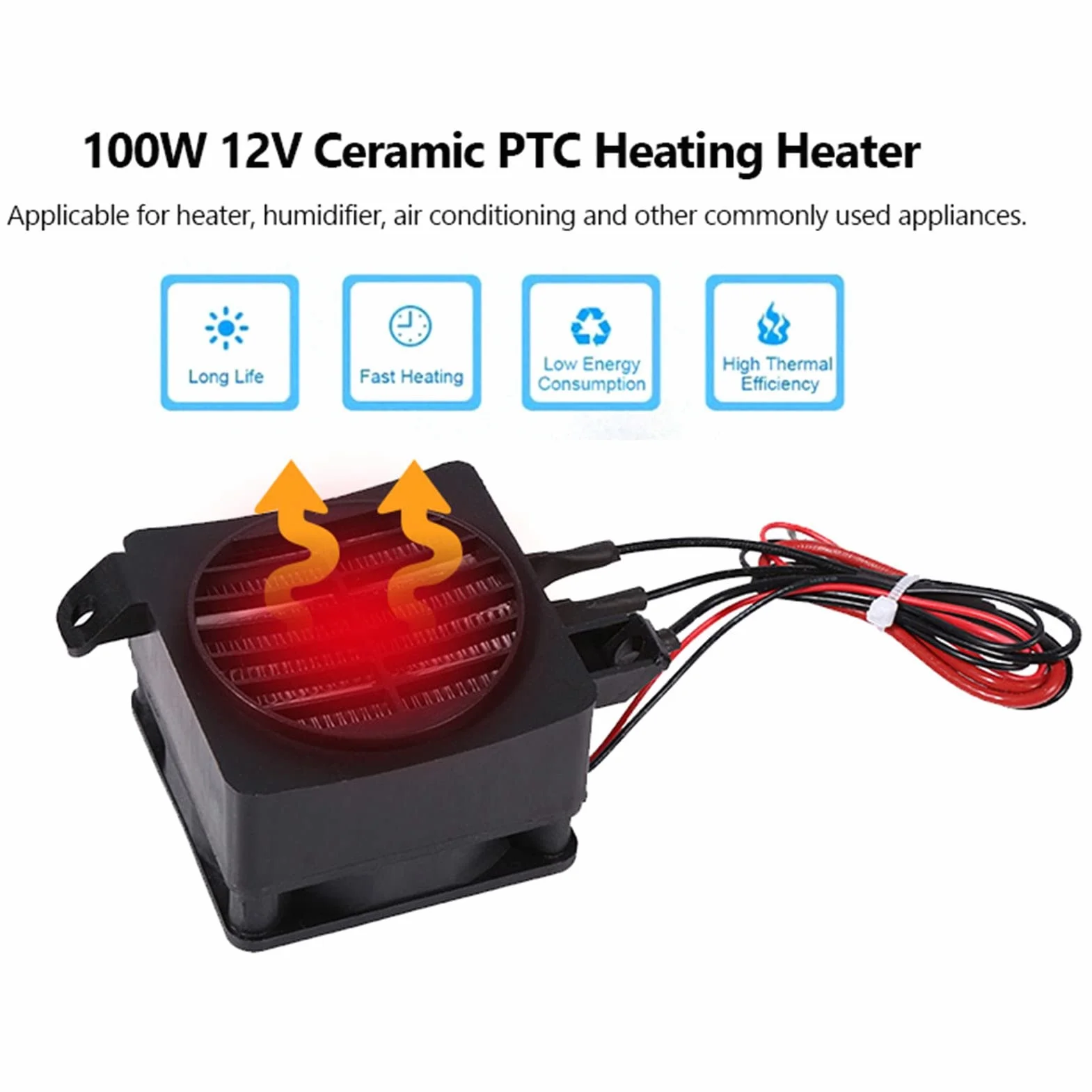 100W 12V elektryczny grzejnik PTC energooszczędny wentylator samochodowy nagrzewnica powietrza element grzejny o stałej temperaturze