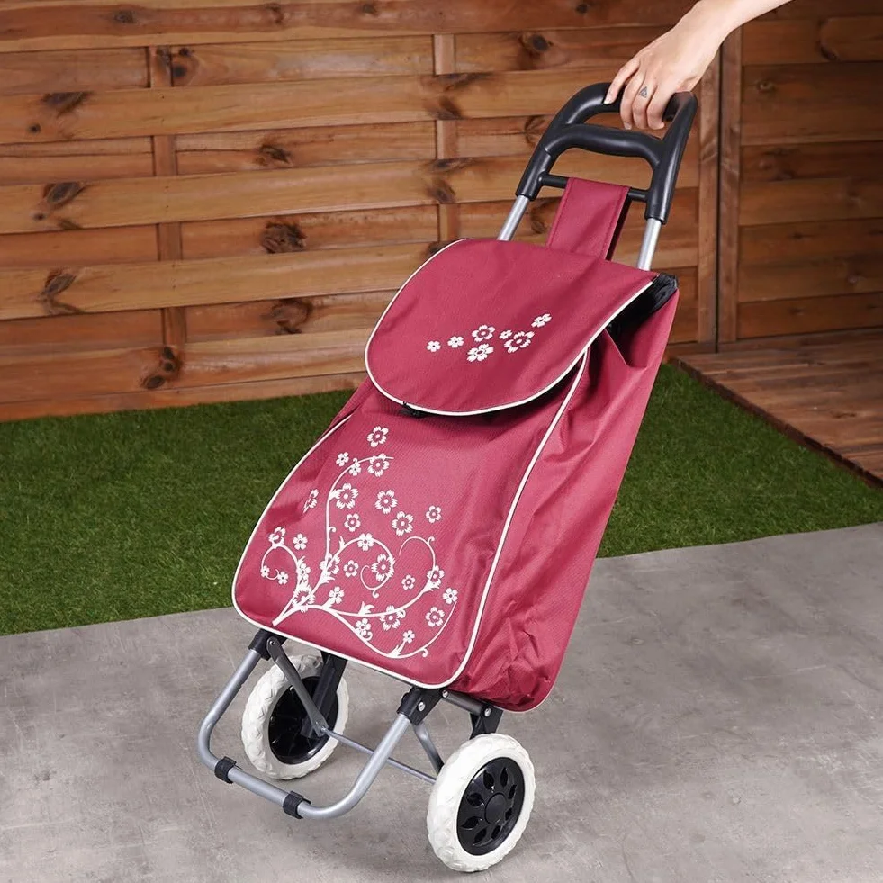 Wózek na zakupy, wózek na zakupy, torba na zakupy na kółkach, kolor czerwonego wina, 30 l, 25 kg