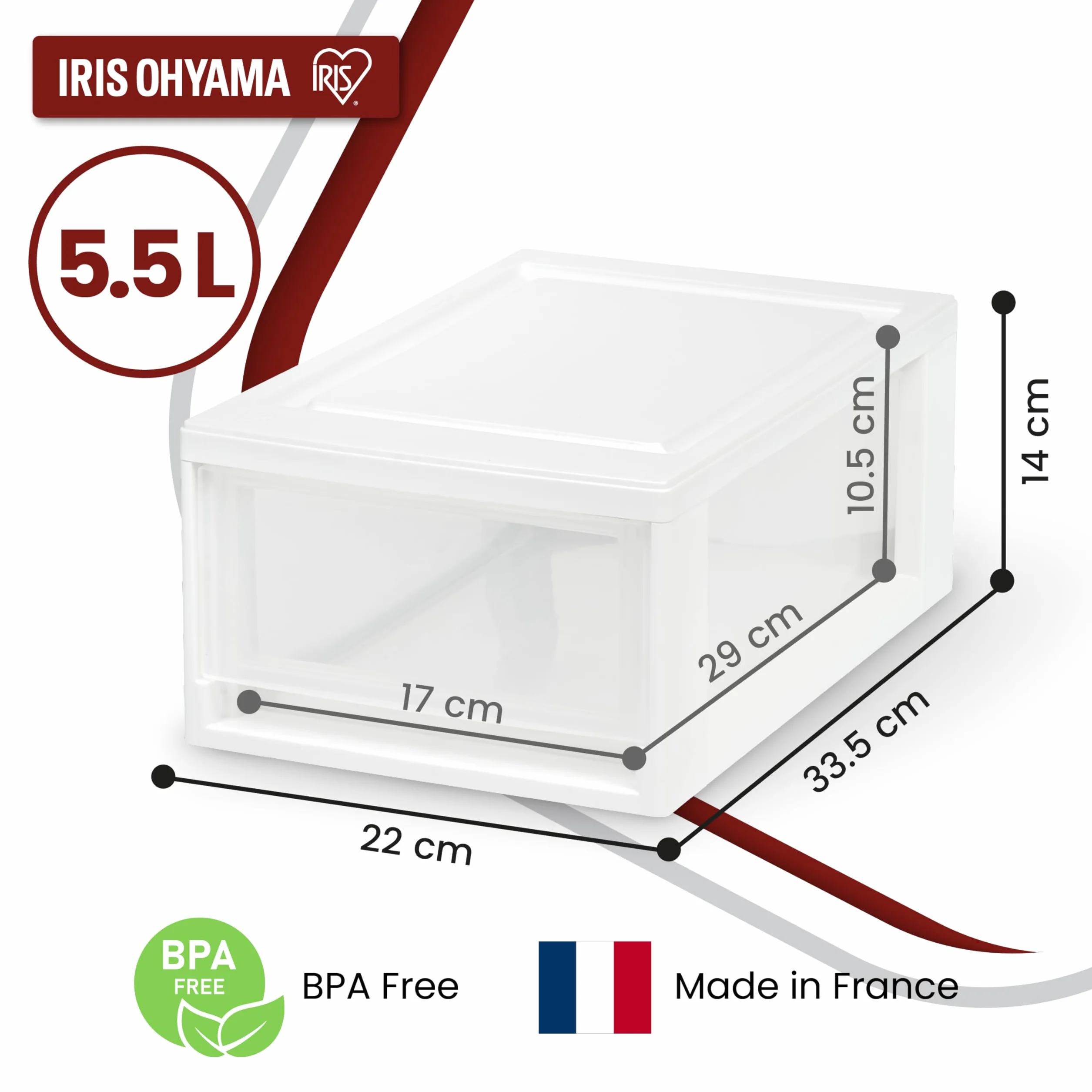 Iris Ohyama, Przezroczysty plastikowy drawer, możliwość układania w stos, biały, 7 l, zestaw 3 sztuk, wielofunkcyjny, widoczna zawartość, do łazienki, zabawek, biura, klatki piersiowej, organizera,