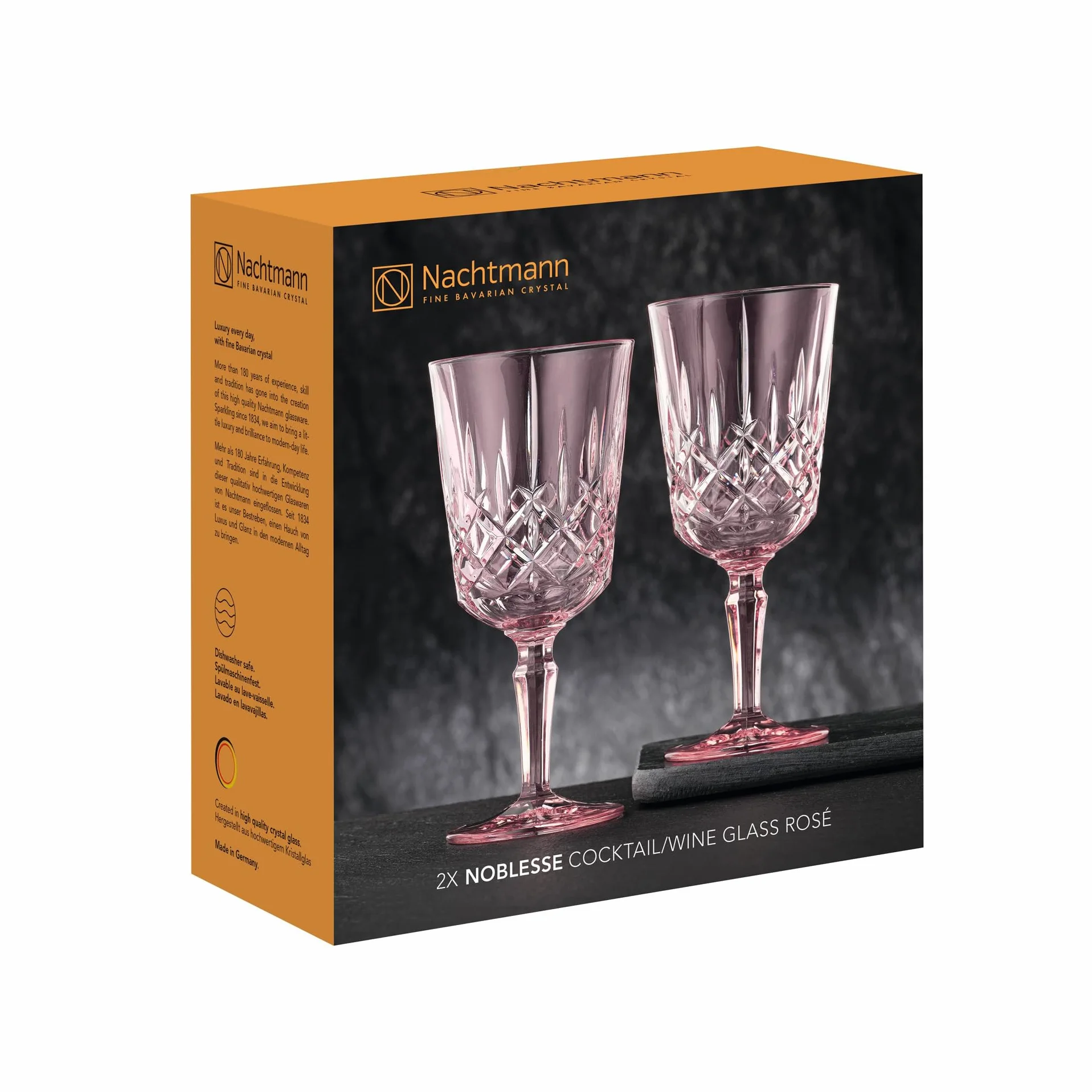 Nachtmann Kieliszki do wina, 2-częściowy zestaw, 355 ml, różowe, Noblesse, 105218, kieliszki do koktajli ze szkła kryształowego, kieliszki do wina, nadają się do mycia w zmywarce