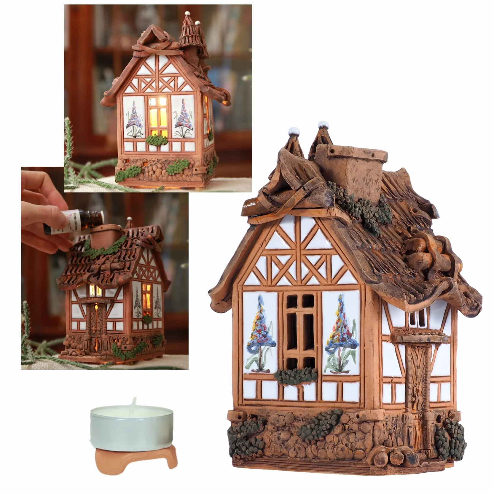 Ceramiczny domek świetlny, świecznik na herbatę, artystyczny przedmiot kolekcjonerski, B232AR