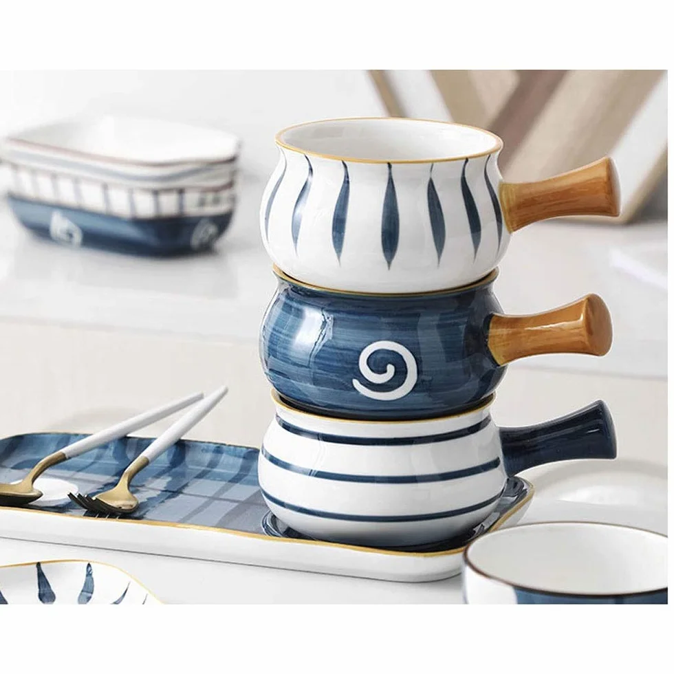 Ceramiczna miska do sałatki z uchwytem, miska na płatki śniadaniowe, miska na owoce, miska na deser, zupa, makaron, kuchenka mikrofalowa, specjalna miska