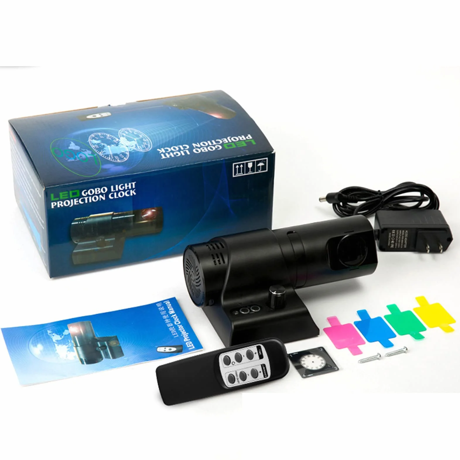 Projekcja LED Zegar Rzymski Kolorowa Projekcja Zegar Analogowy Obrót o 180 ° Regulowany Projektor z Pilotem,White
