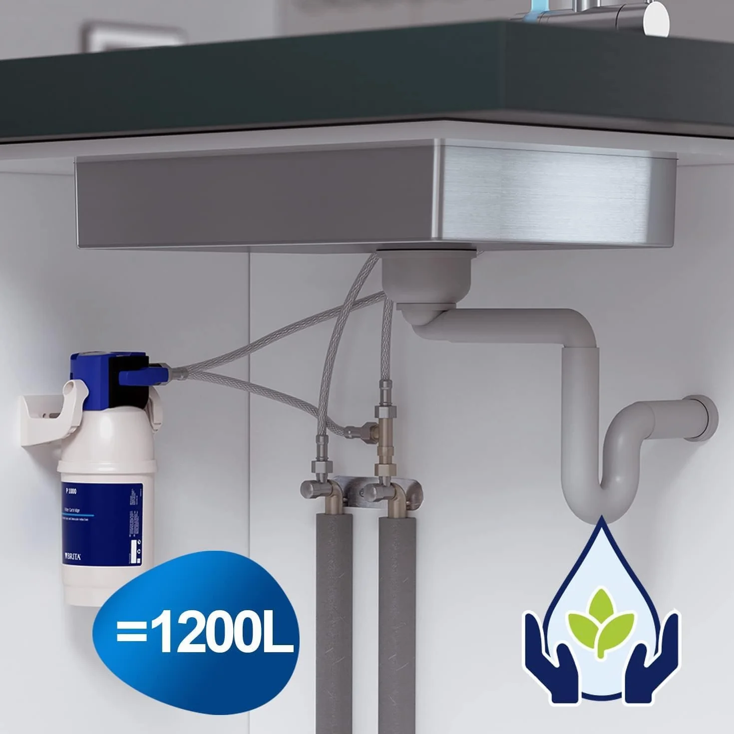 Filtr wody pod stołem: BRITA głowica filtra do filtra BRITA P1000 / P3000 / C300 / C500 w zestawie 2 x wąż elastyczny, adapter zaworu narożnego | brak wkładu filtrującego w zestawie