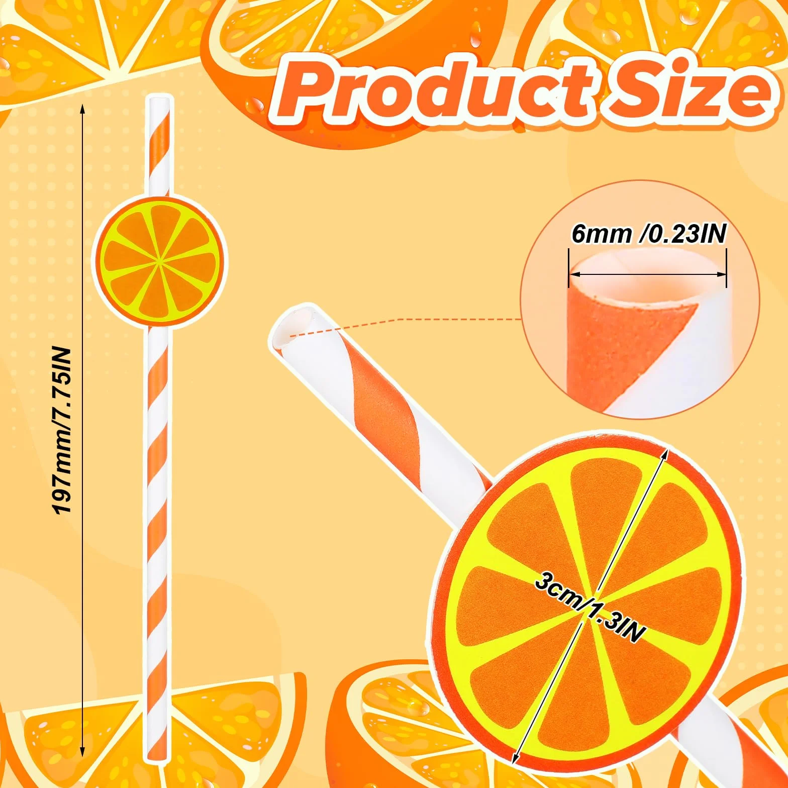 Giantree 50 szt. papierowych słomek w paski cytrynowe, jednorazowe słomki do picia, urocze owoce, dekoracyjna papierowa słomka na imprezę, na jesień, ślub, baby shower, dekoracja, artykuły na