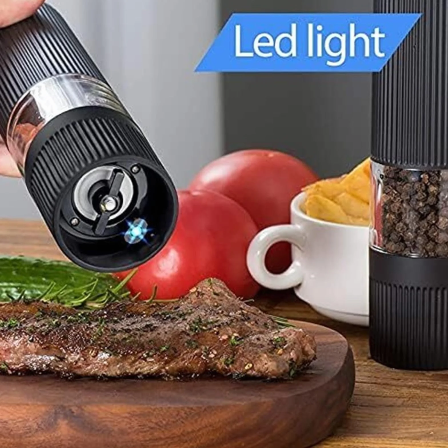 Młynek Do Pieprzu Elektryczny Młynek Do Soli I Pieprzu Z Oświetleniem LED, Automatyczny Młynek Do Soli I Pieprzu Zestaw Młynków Do Soli I Pieprzu (Color : Black, Size : 2pcs)