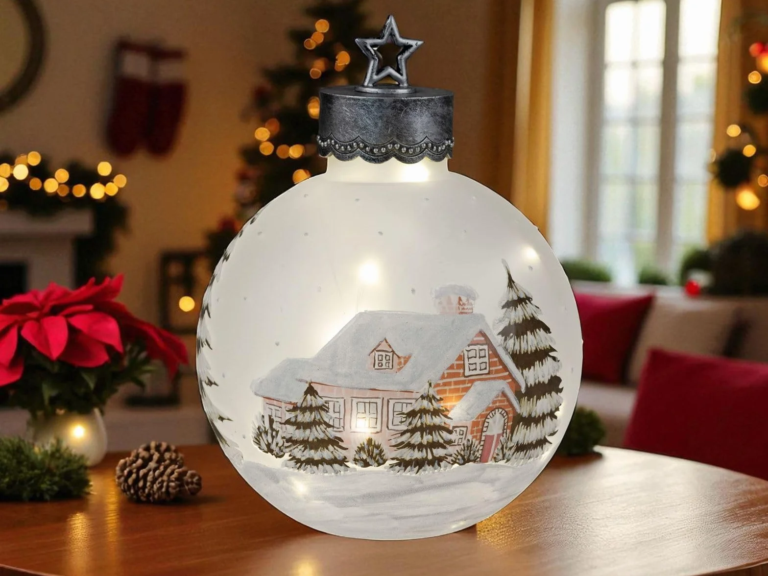 formano Dekoracyjna kula LED XXL, 35 cm, dekoracja zimowa, szklana kula z timerem, 6 h/18 h, podświetlana – w zestawie 3 baterie AAA – jesienno-zimowa dekoracja bożonarodzeniowa na stół, regał