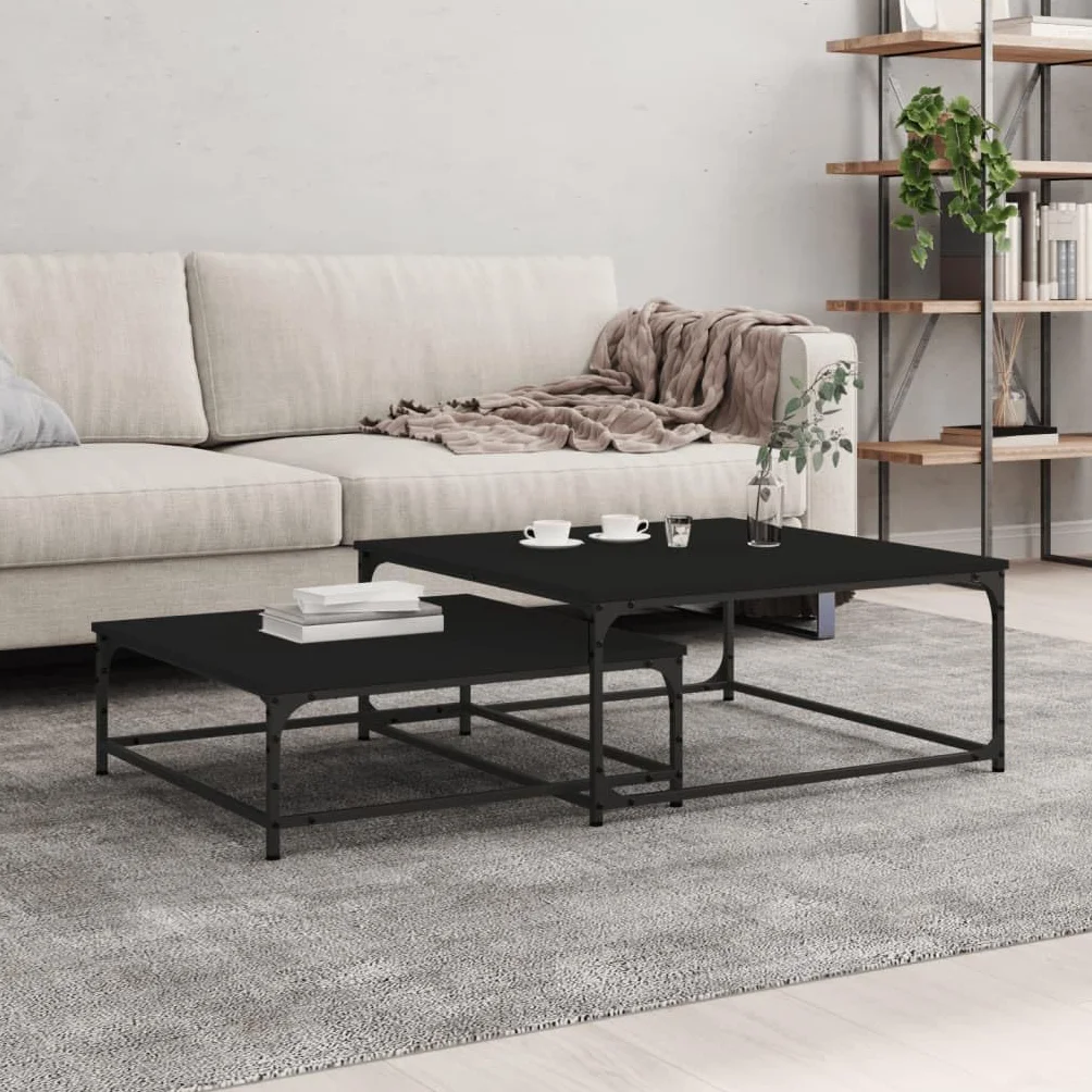 Homgoday Stoły kawowe 2 sztuki inżynieria drewno czarny, konsola pomocnicza stolik do salonu stolik kawowy herbata kawa sofa salon meble meble stoliki kawowe meble