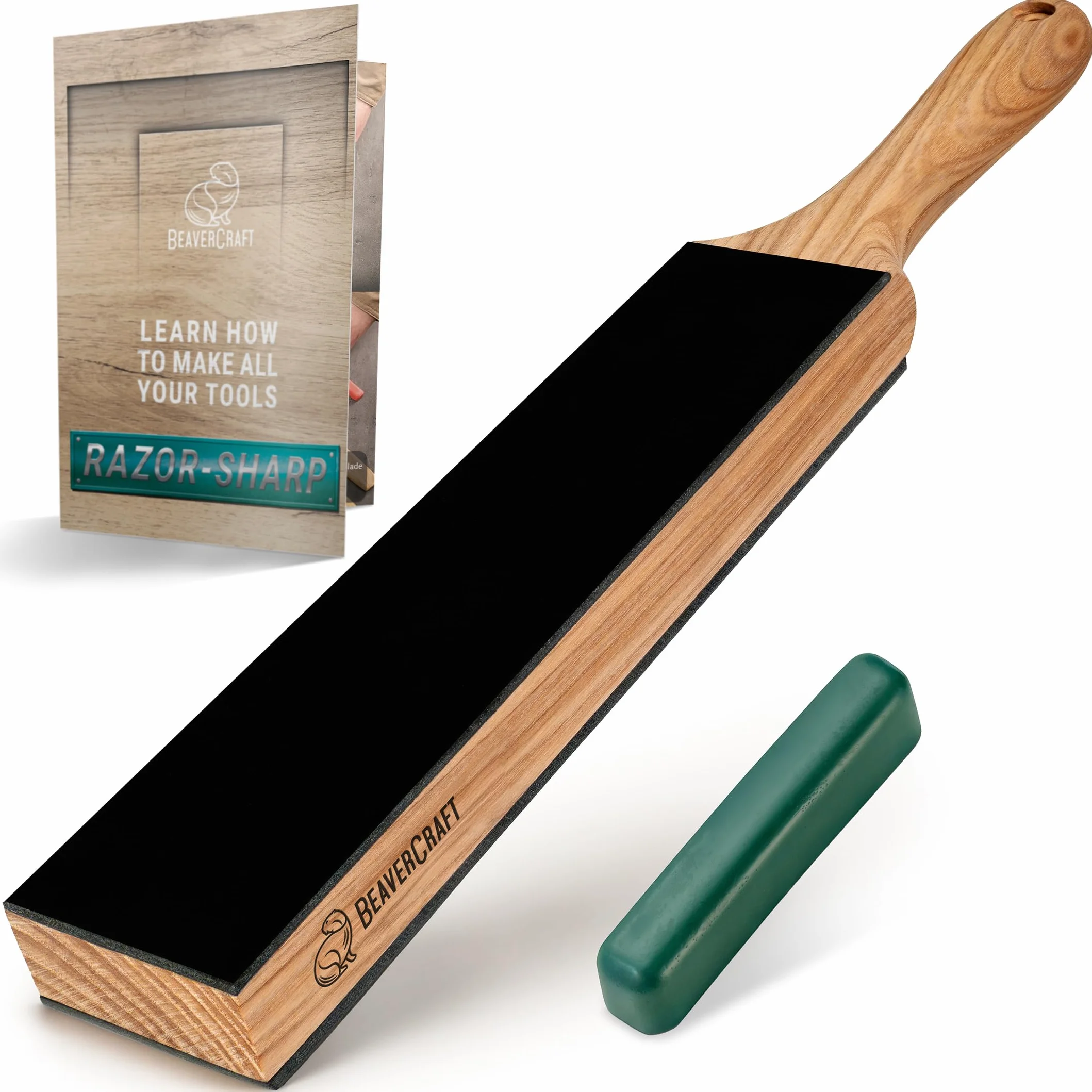 BeaverCraft dwustronny skórzany pas do ostrzenia noży ze środkiem do ostrzenia - blok do ostrzenia 24 cm do narzędzi rzeźbiarskich, zestaw do ostrzenia noży dłutowych, skórzana ostrzałka LS6P1