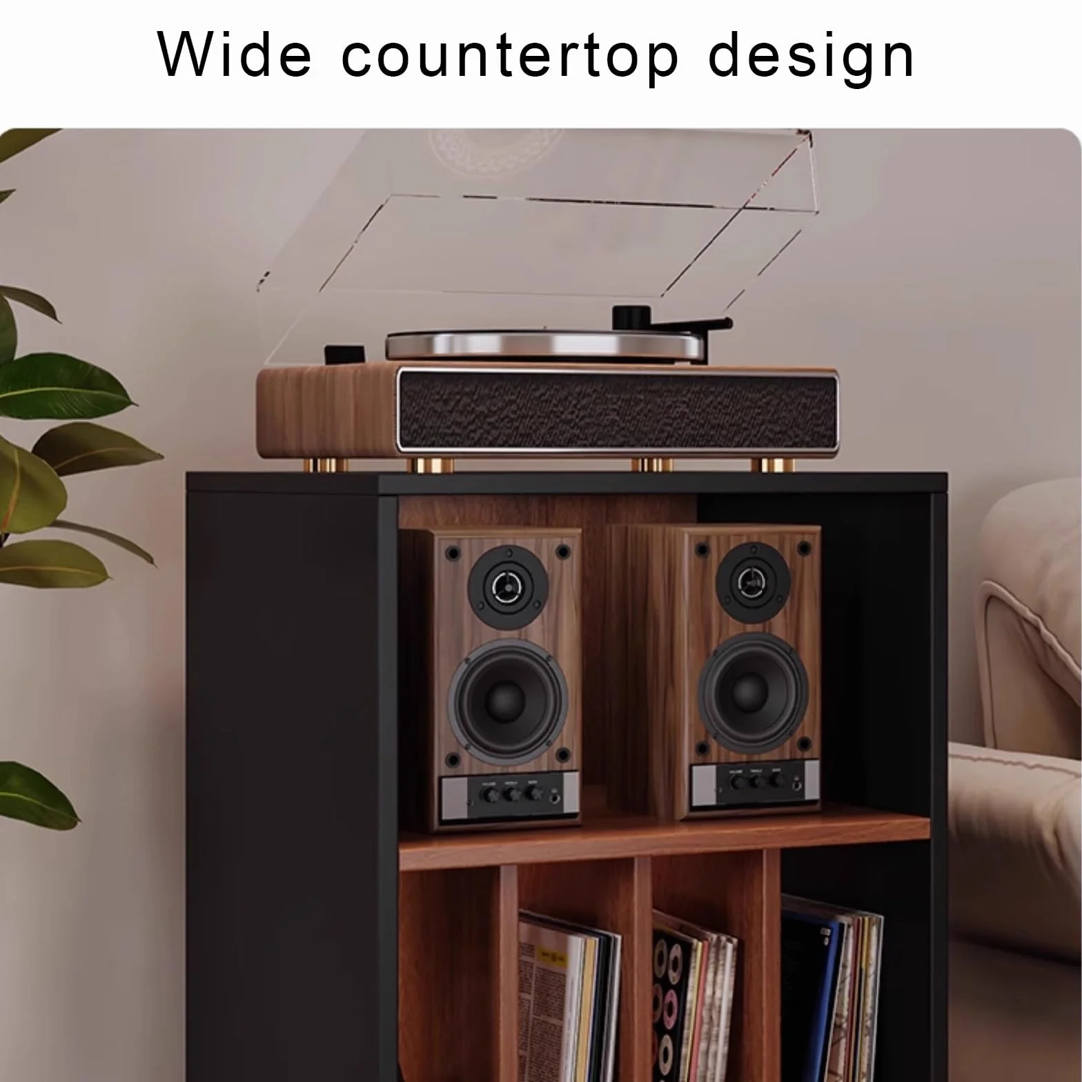 Stylowy stojak na gramofon z miejscem na płyty winylowe drewniane i metalowe nogi gramofon do domowego systemu audio meble centrum rozrywki