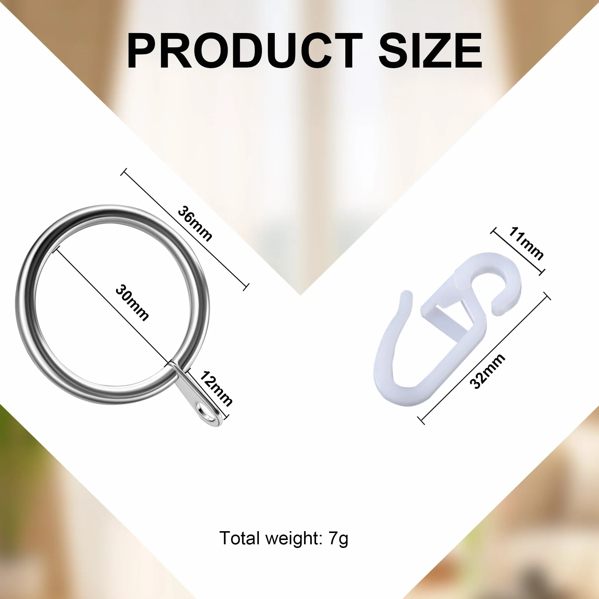 Pierścienie do zasłon, metalowe haczyki do zasłon, styl retro, 40 szt., 30 mm, średnica wewnętrzna, srebrne pierścienie do zasłon do kawiarni, materiał metalowy, idealne do przezroczystych zasłon w