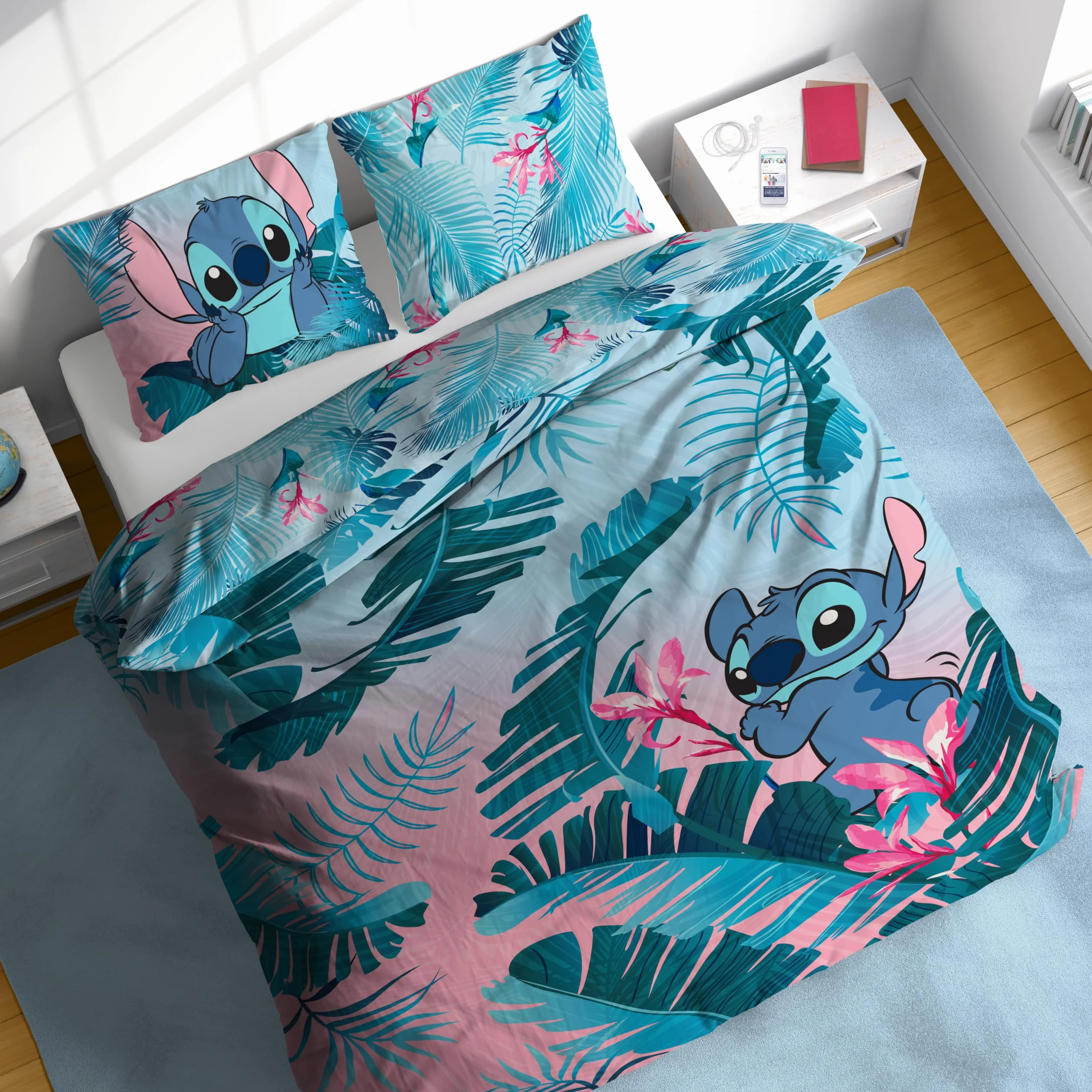 Disney Lilo i Stitch komplet pościeli dla 2 osób, z poszewką na poduszkę 50 x 70 cm, z bawełny, można prać w pralce