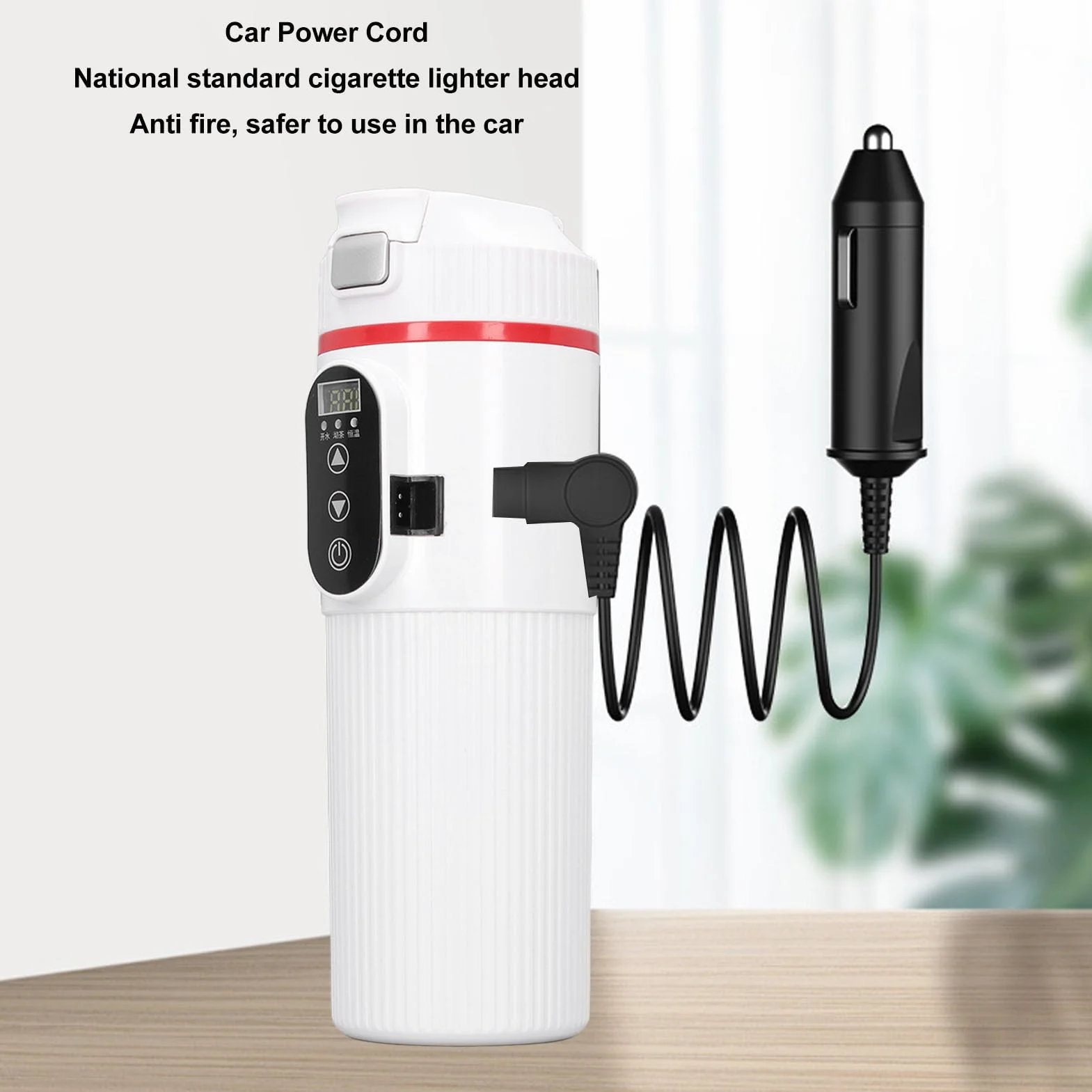 Qcwwy Czajnik Elektryczny 500 Ml, Podgrzewany Kubek Samochodowy ze Stali Nierdzewnej 12 V 24 V z zapalniczką Przenośny Bojler Podróżny Elektryczny Kubek Grzewczy do Kawy i Herbaty (WHITE)