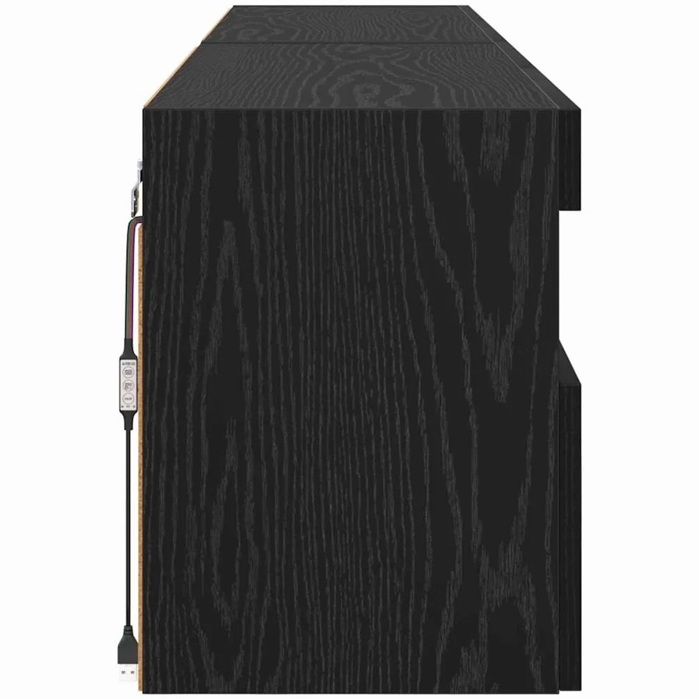 Regały ścienne do telewizora, zestaw 2 sztuk, wygląd czarnego dębu, 80 x 30 x 40 cm, materiał drewnopochodny, z oświetleniem LED, montowane na ścianie do salonu