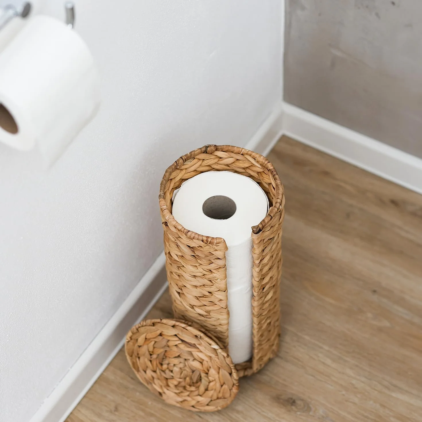 HMF Stojący uchwyt na papier toaletowy, pleciony z hiacyntu wodnego, 3 rolki, 35,5 x 17 cm